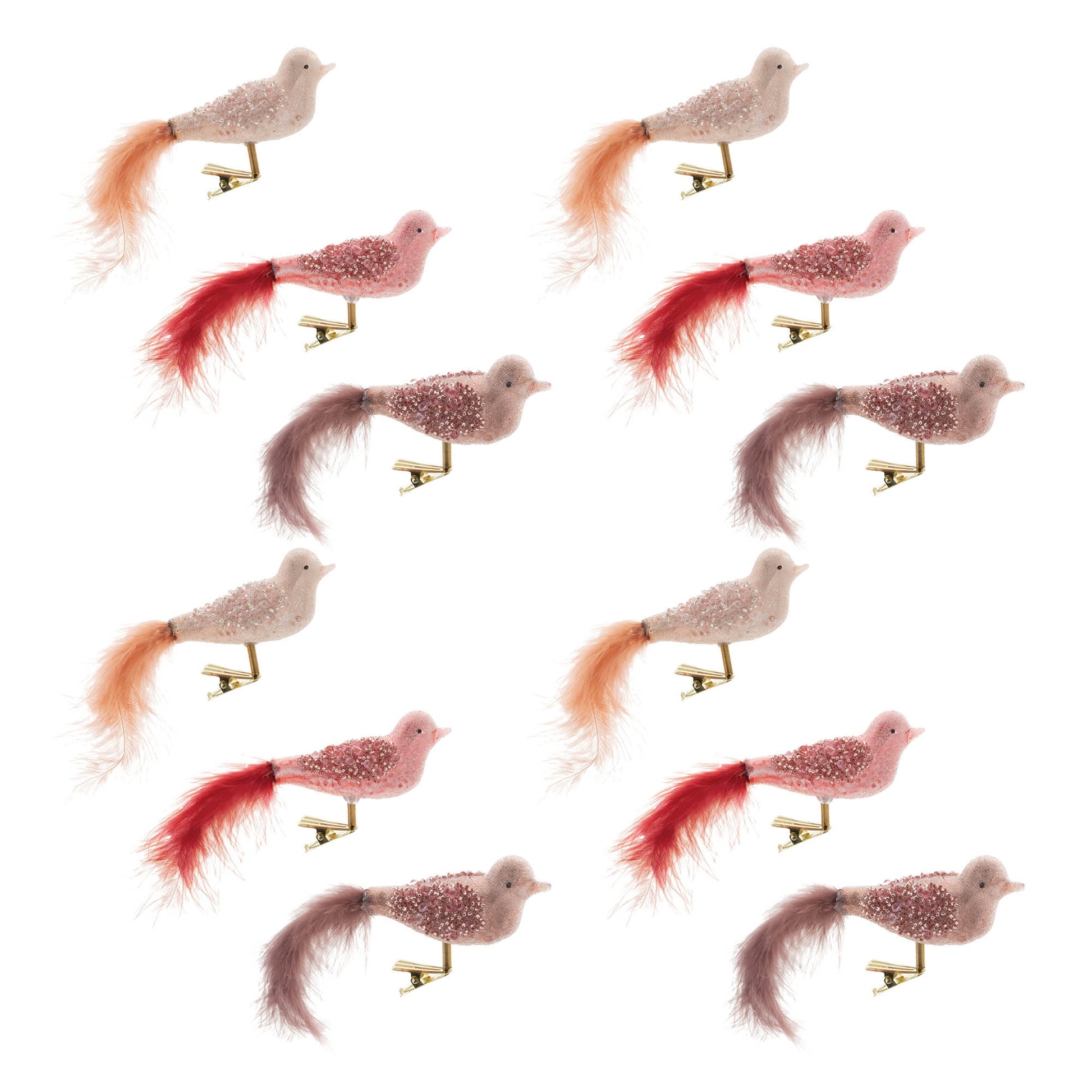 Beaded Glass Bird Clip Ornament (Set of 12)