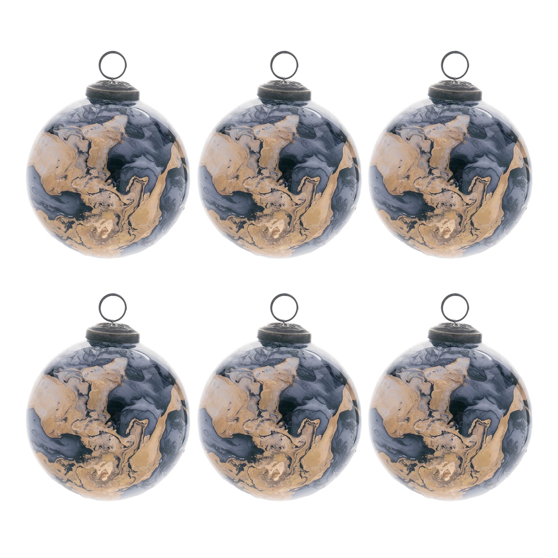 Marble Painted Glass Ball Ornament (Set of 6)