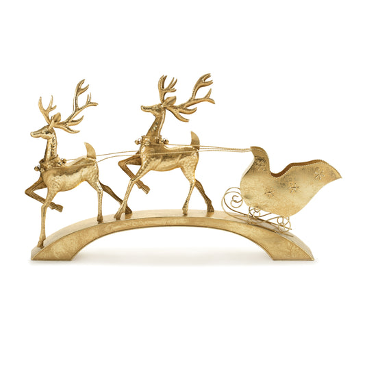 Hammered Metal Deer with Sleigh 40.5"L
