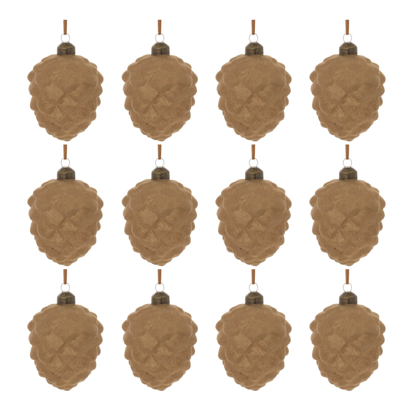 Flocked Glass Pinecone Ornament (Set of 12)