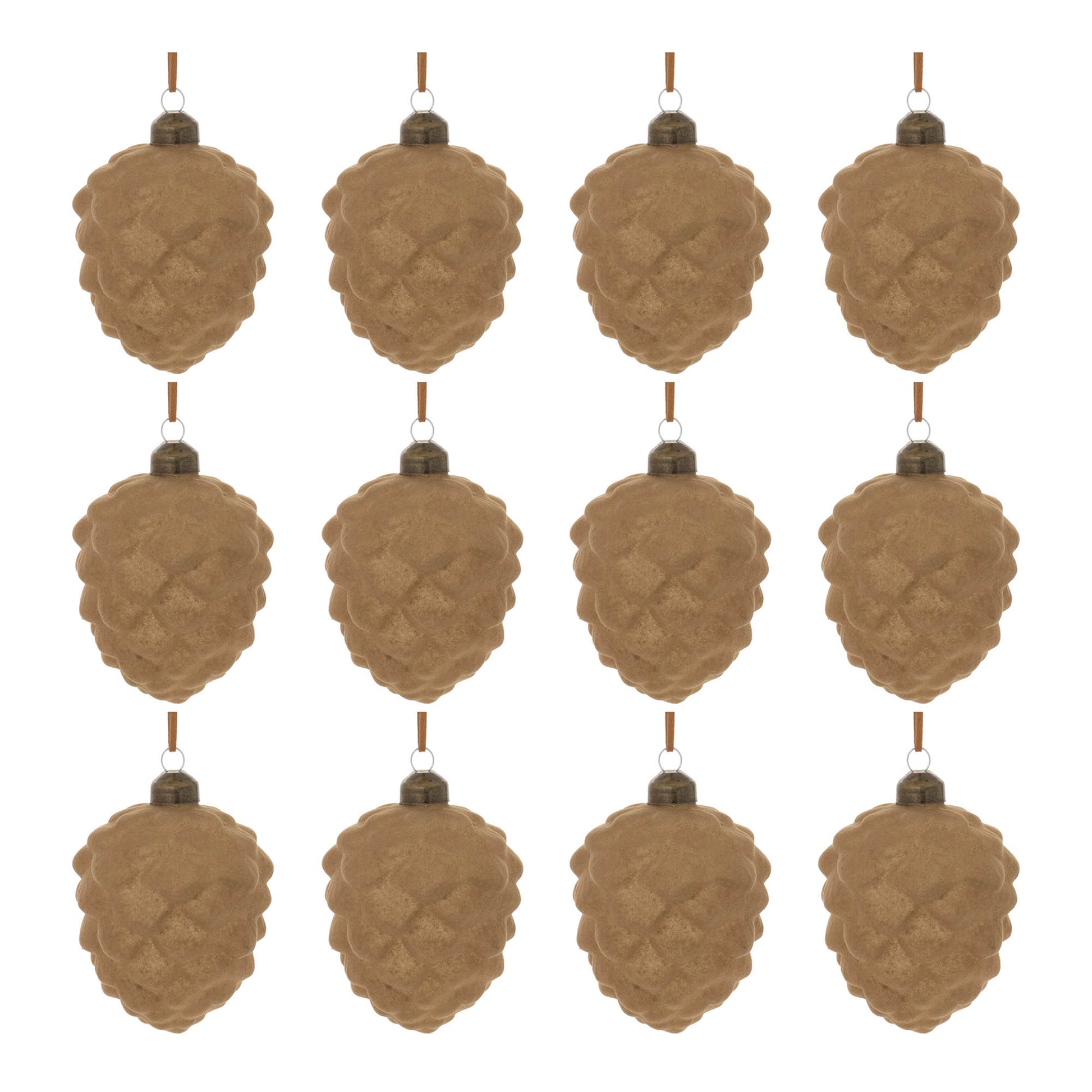Flocked Glass Pinecone Ornament (Set of 12)