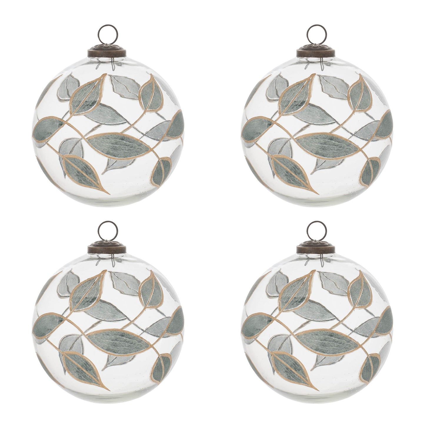 Leaf Etched Ball Ornament (Set of 4)