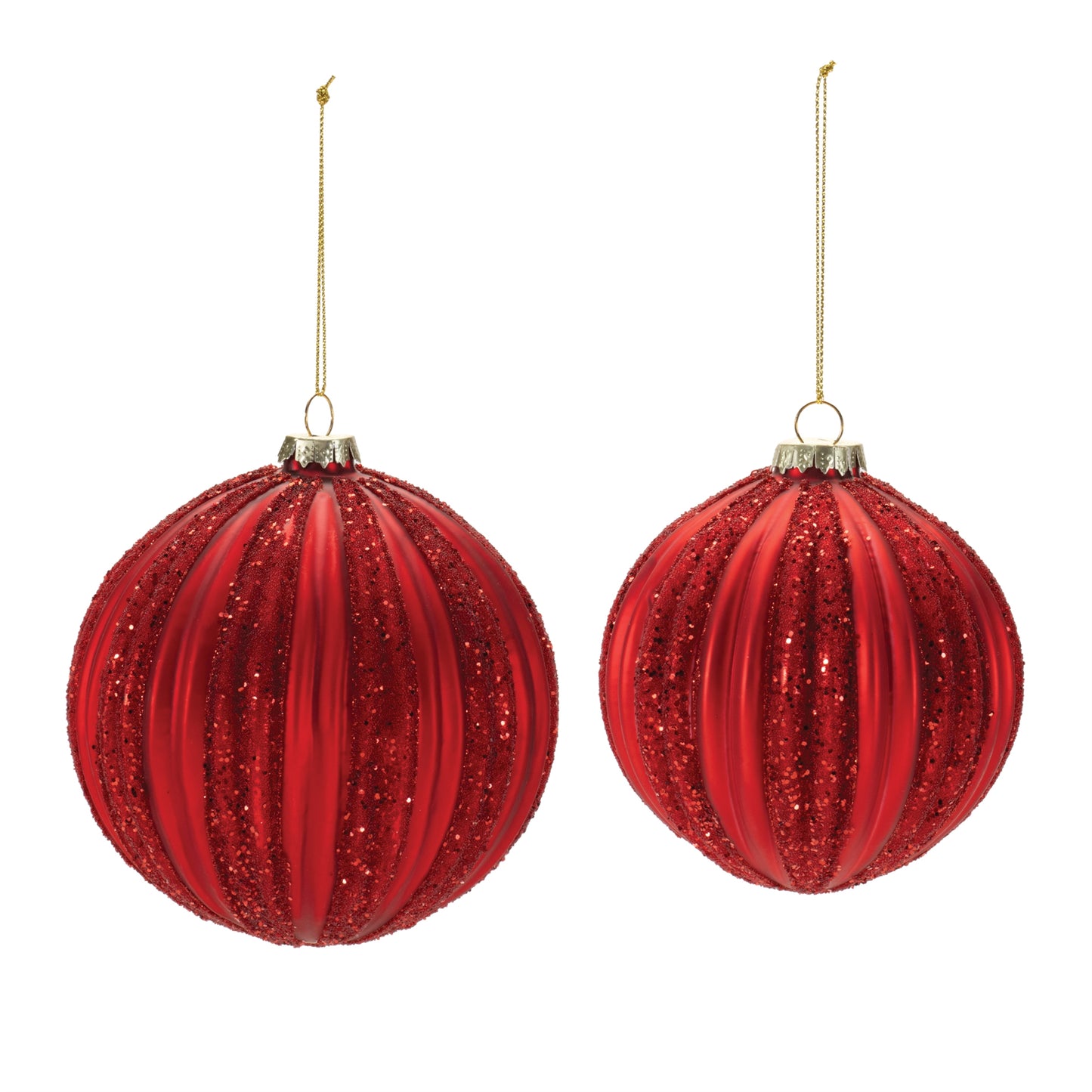 Ribbed Red Glass Ball Ornaments – Set of 4
