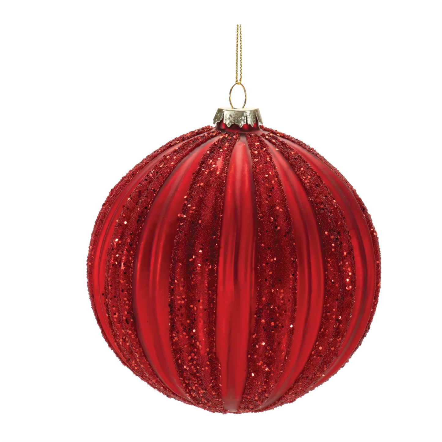 Ribbed Red Glass Ball Ornaments – Set of 4