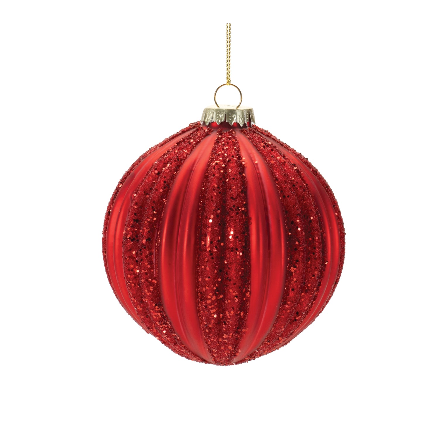 Ribbed Red Glass Ball Ornaments – Set of 4