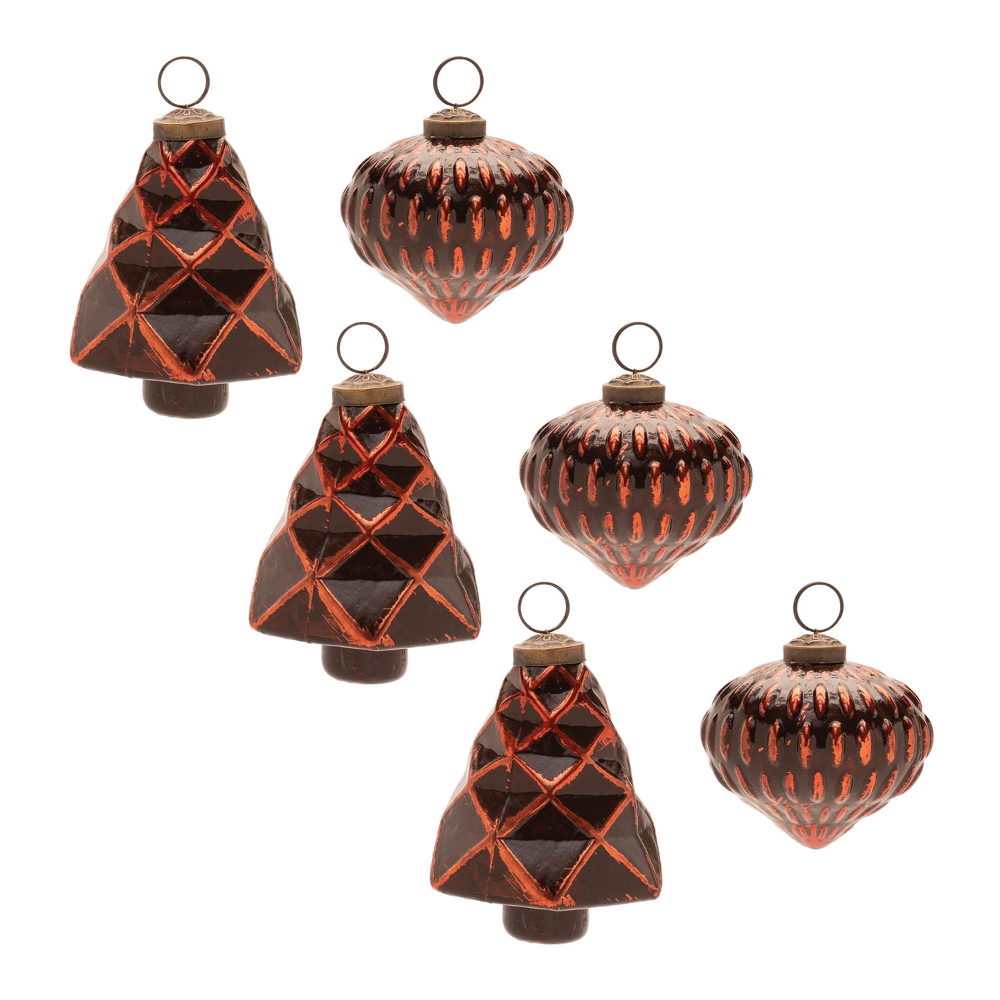 Textured Glass Tree and Onion Ornament (Set of 6)