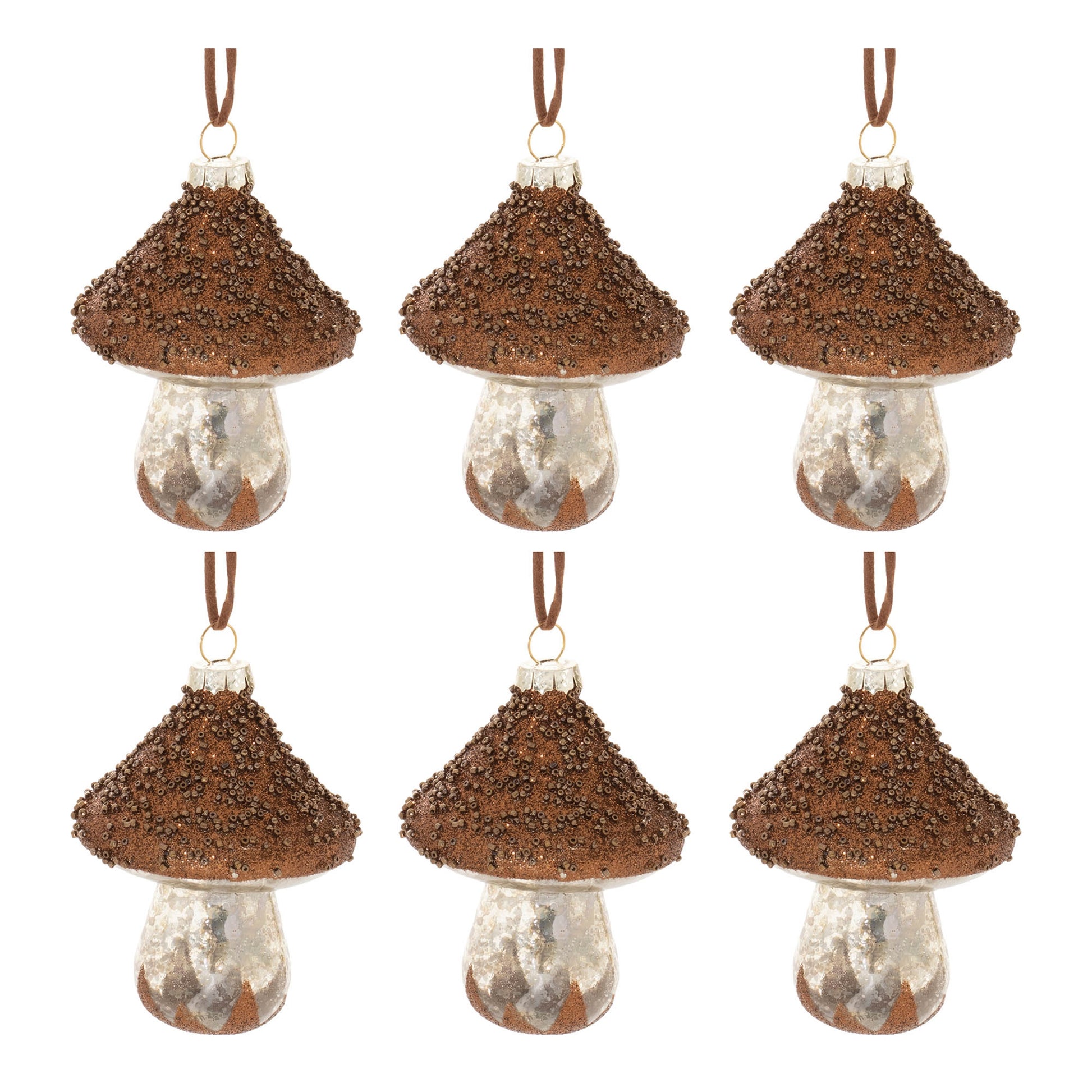 Beaded Glass Mushroom Ornament (Set of 6)