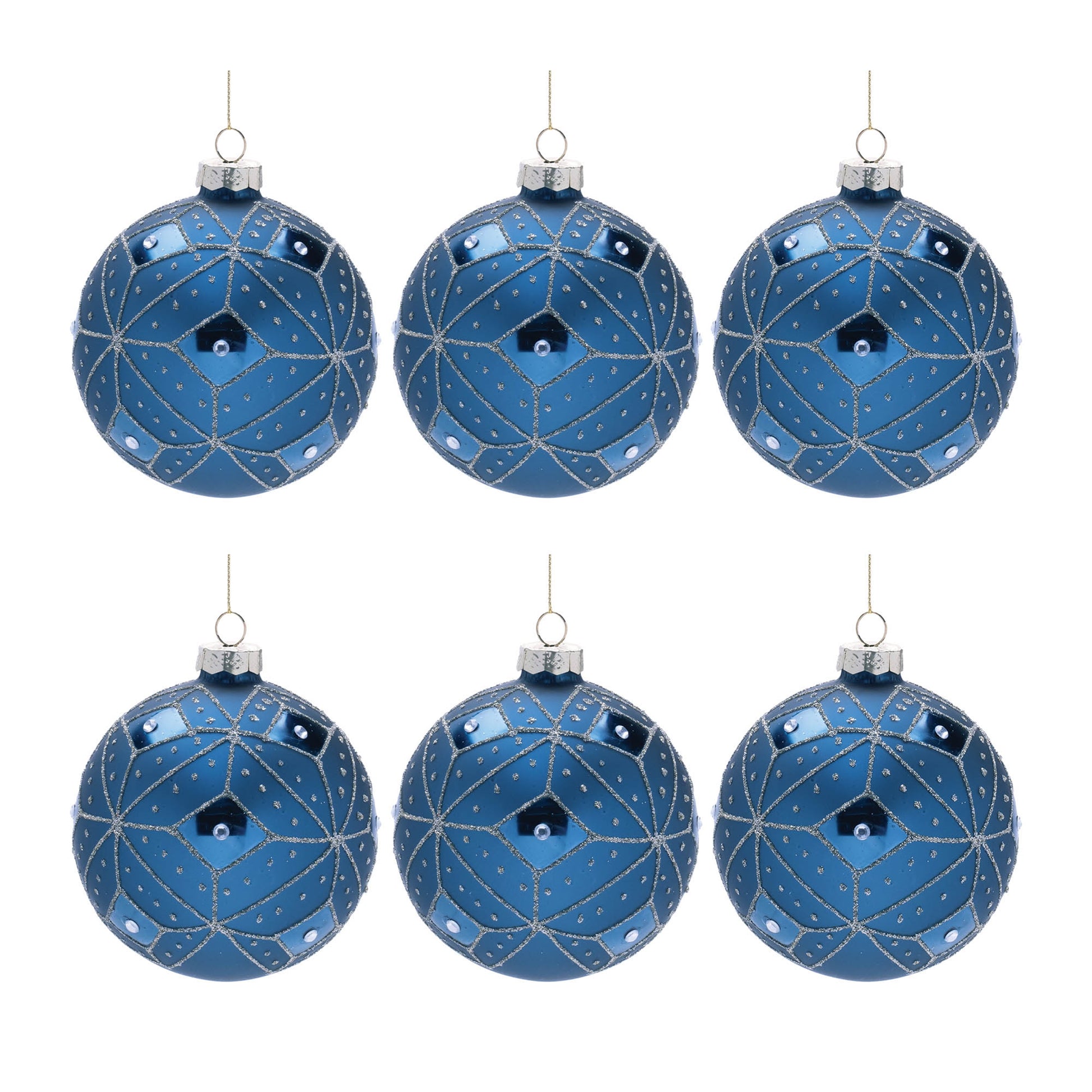 Geometric Glittered Glass Ball Ornament (Set of 6)