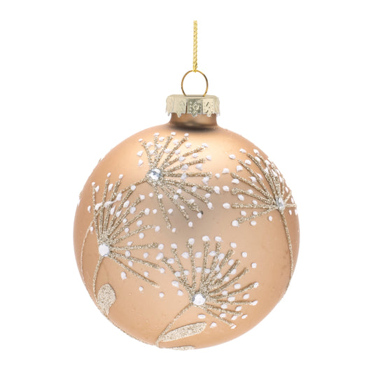 Champagne Floral Glass Ball Ornaments – Set of 12