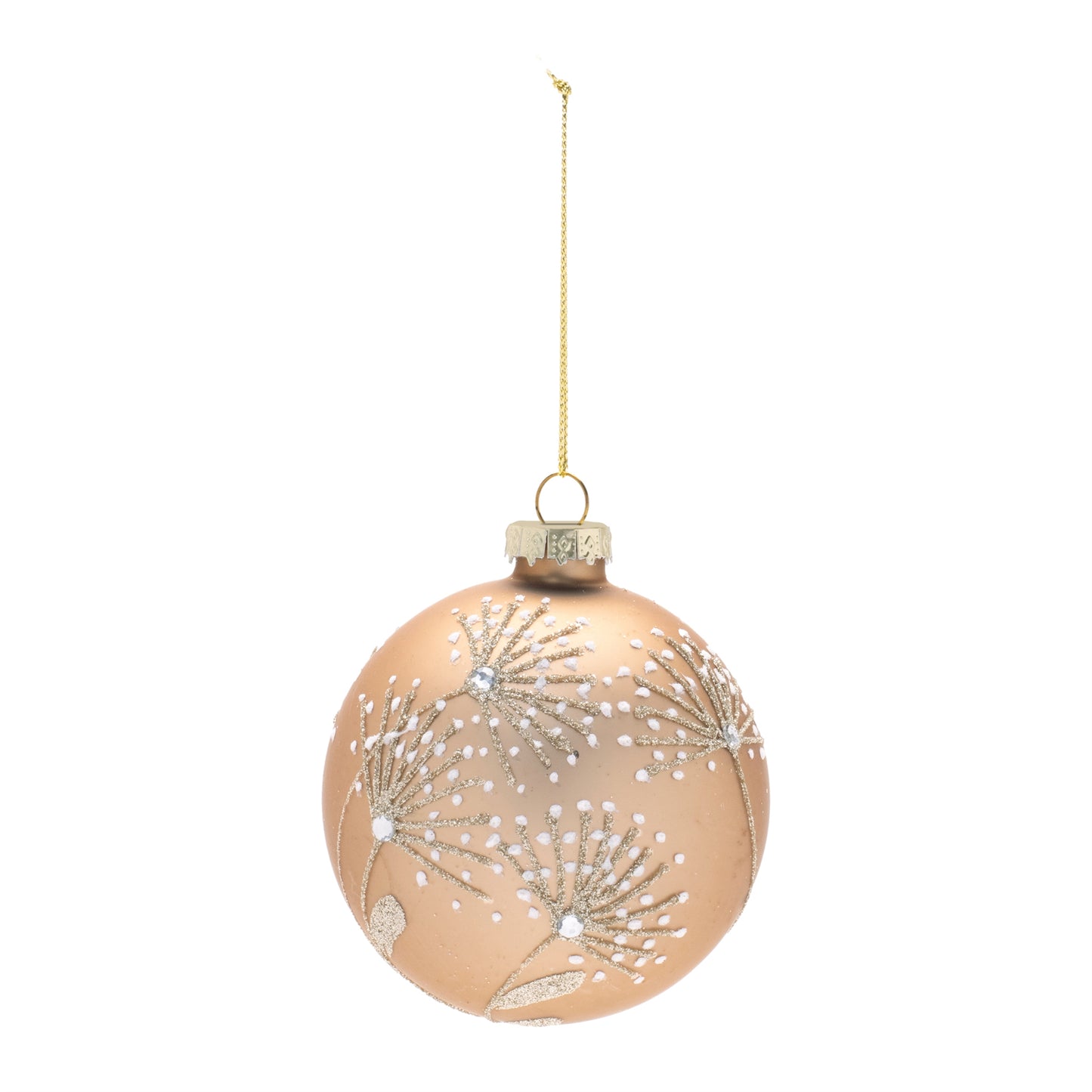 Champagne Floral Glass Ball Ornaments – Set of 12