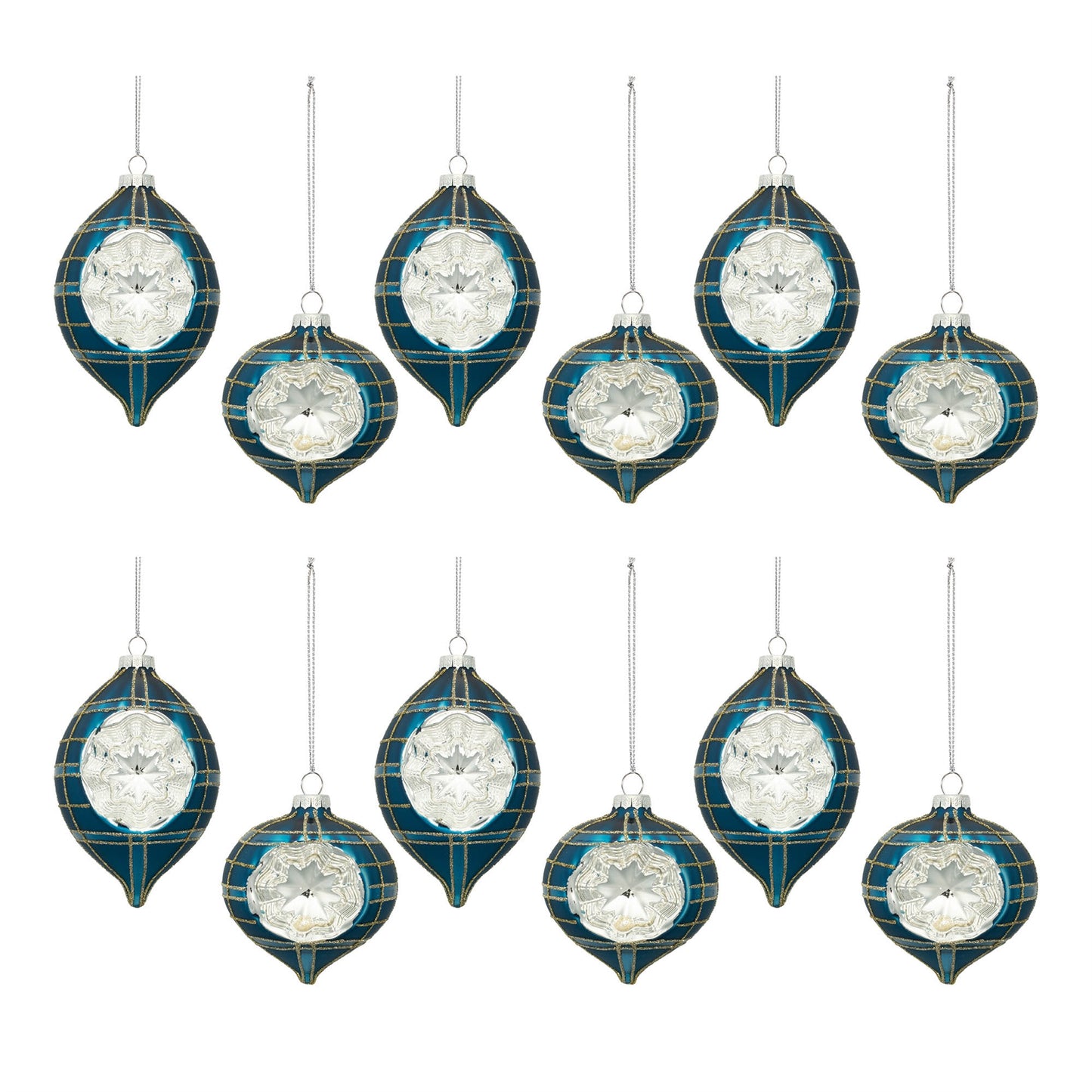 Plaid Glass Reflector Ornament (Set of 12)