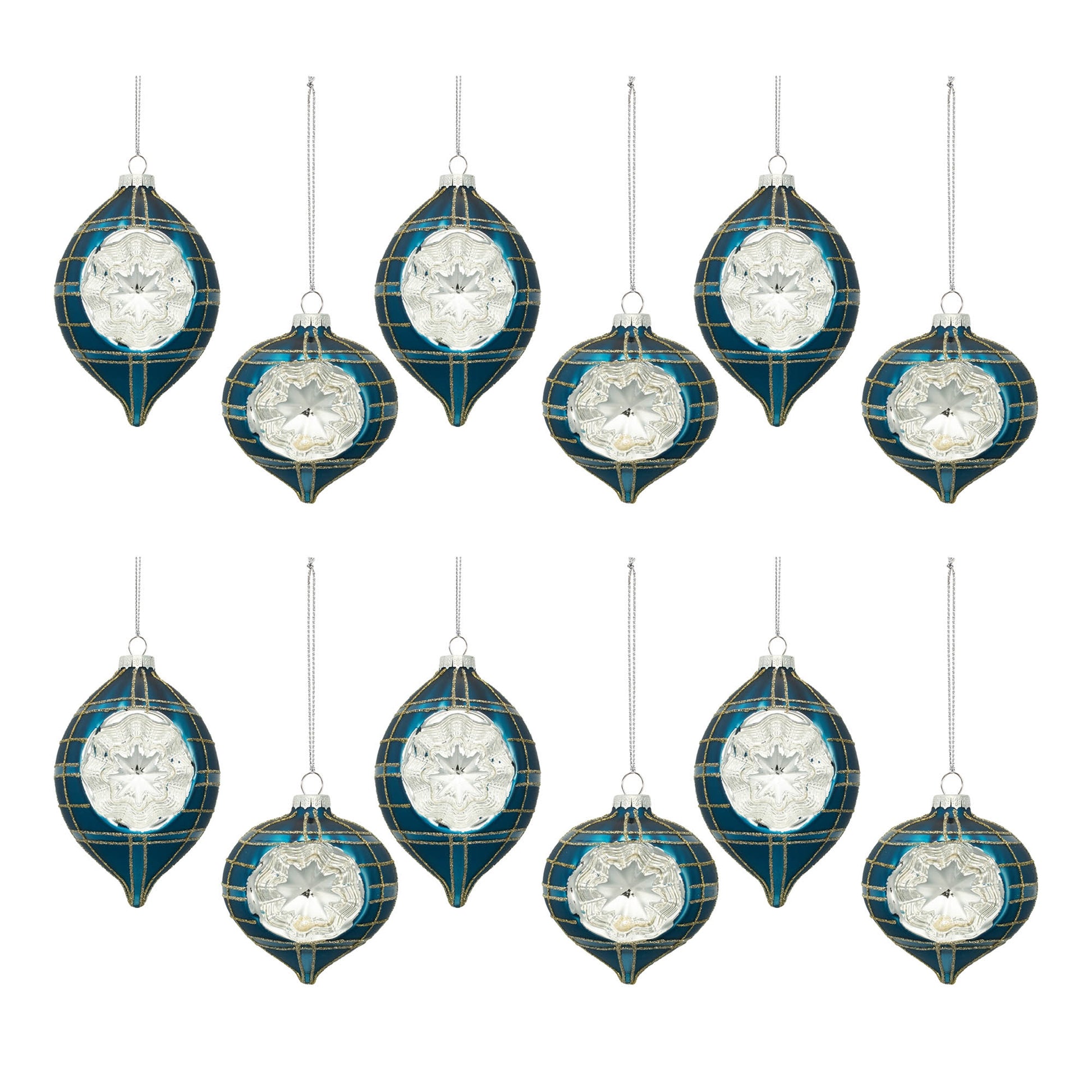 Plaid Glass Reflector Ornament (Set of 12)