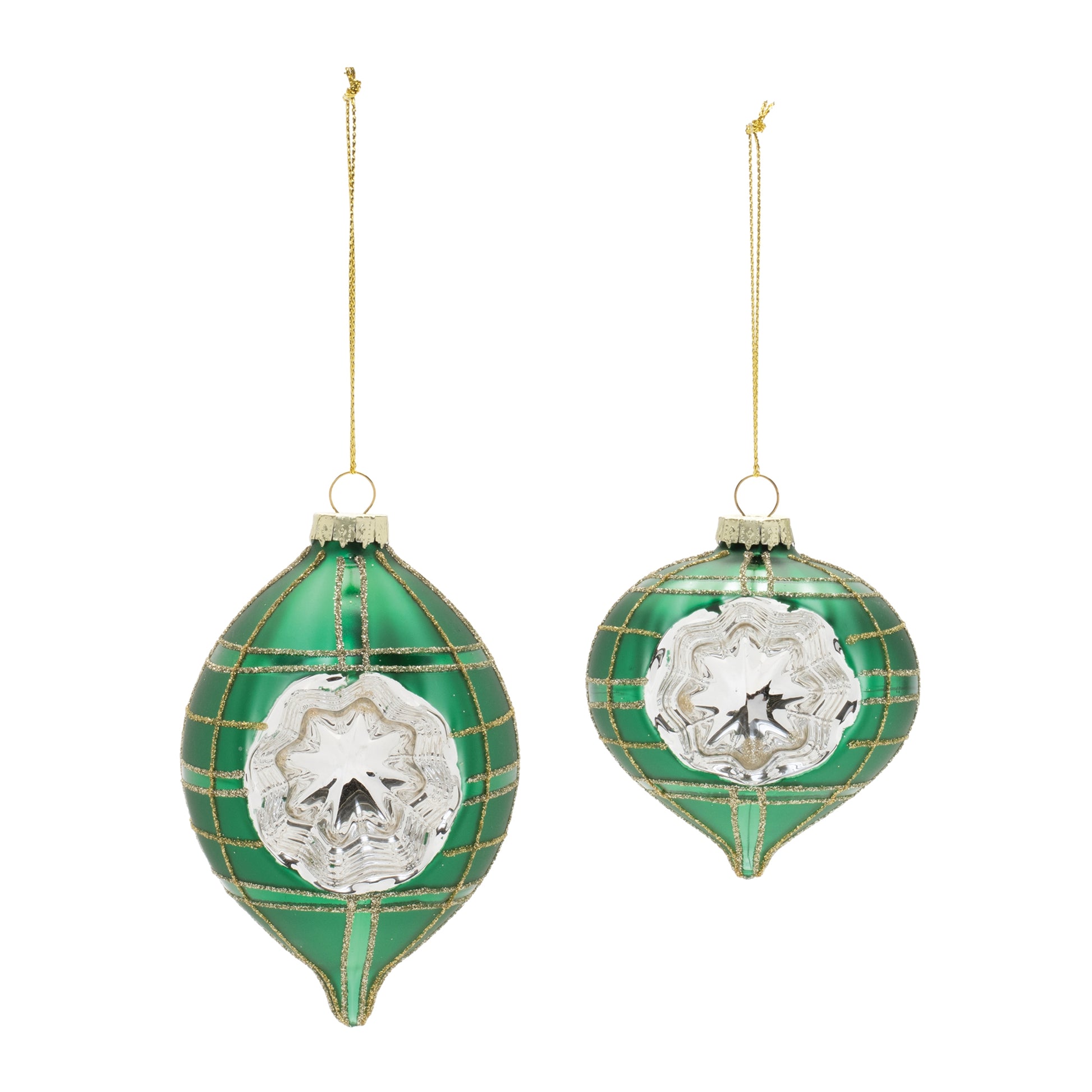 Vintage-Inspired Green Reflector Glass Ornaments – Set of 12