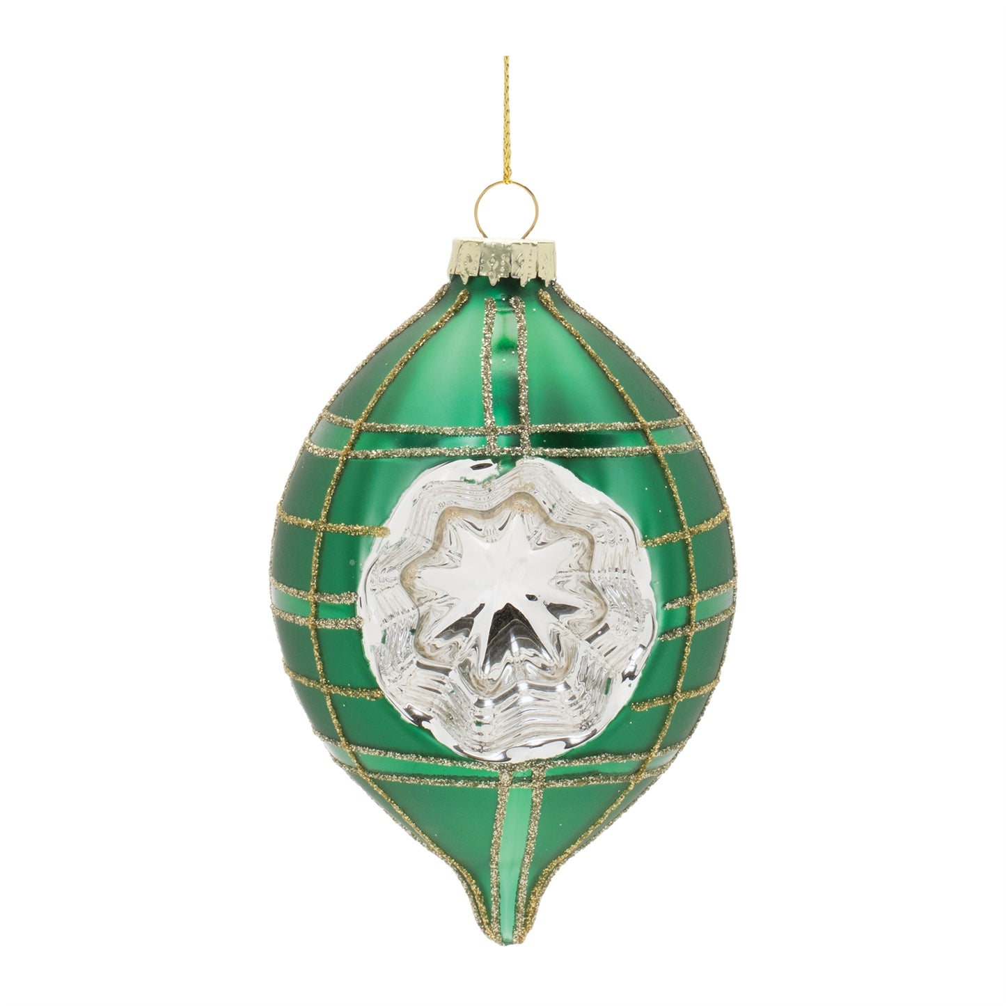 Vintage-Inspired Green Reflector Glass Ornaments – Set of 12