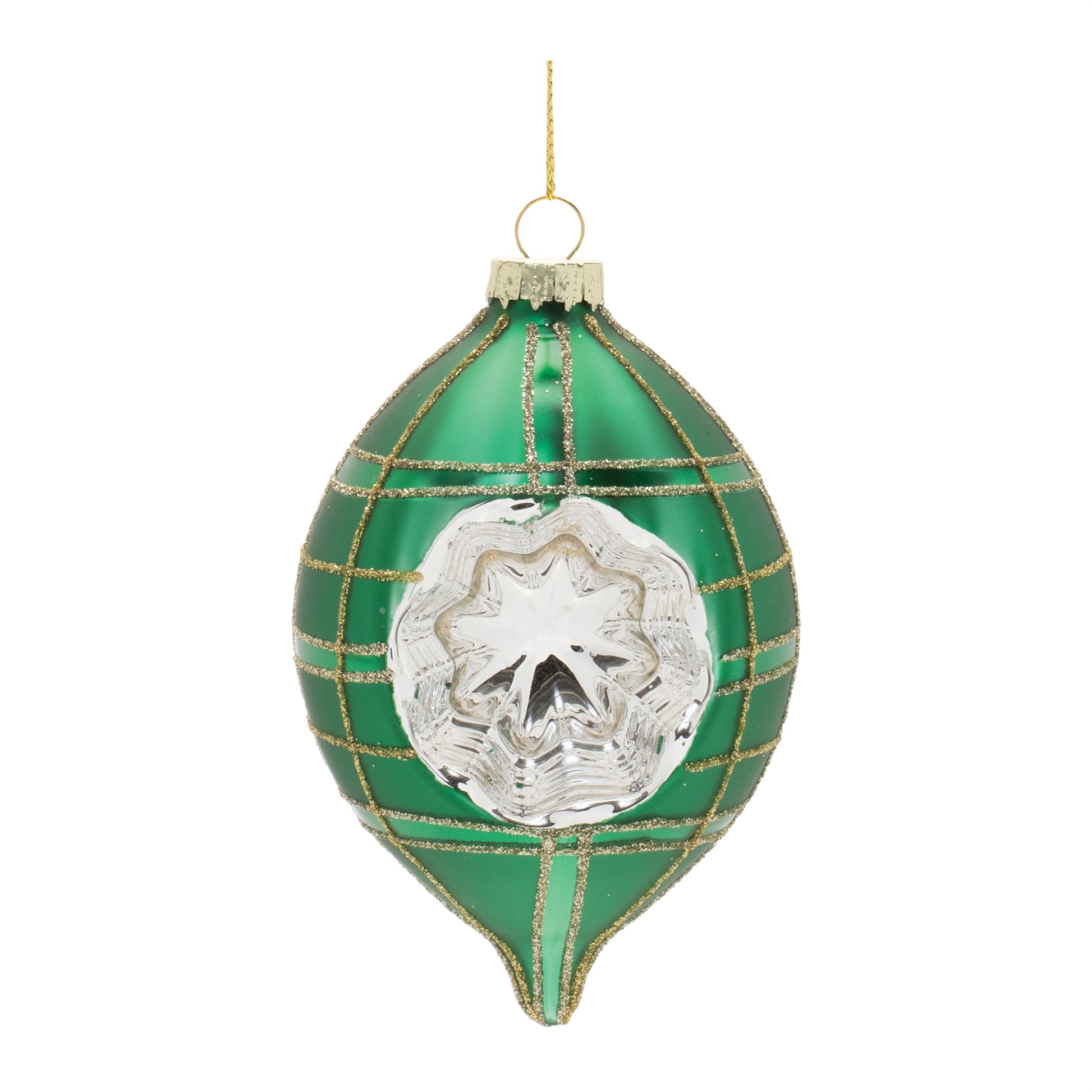 Vintage-Inspired Green Reflector Glass Ornaments – Set of 12