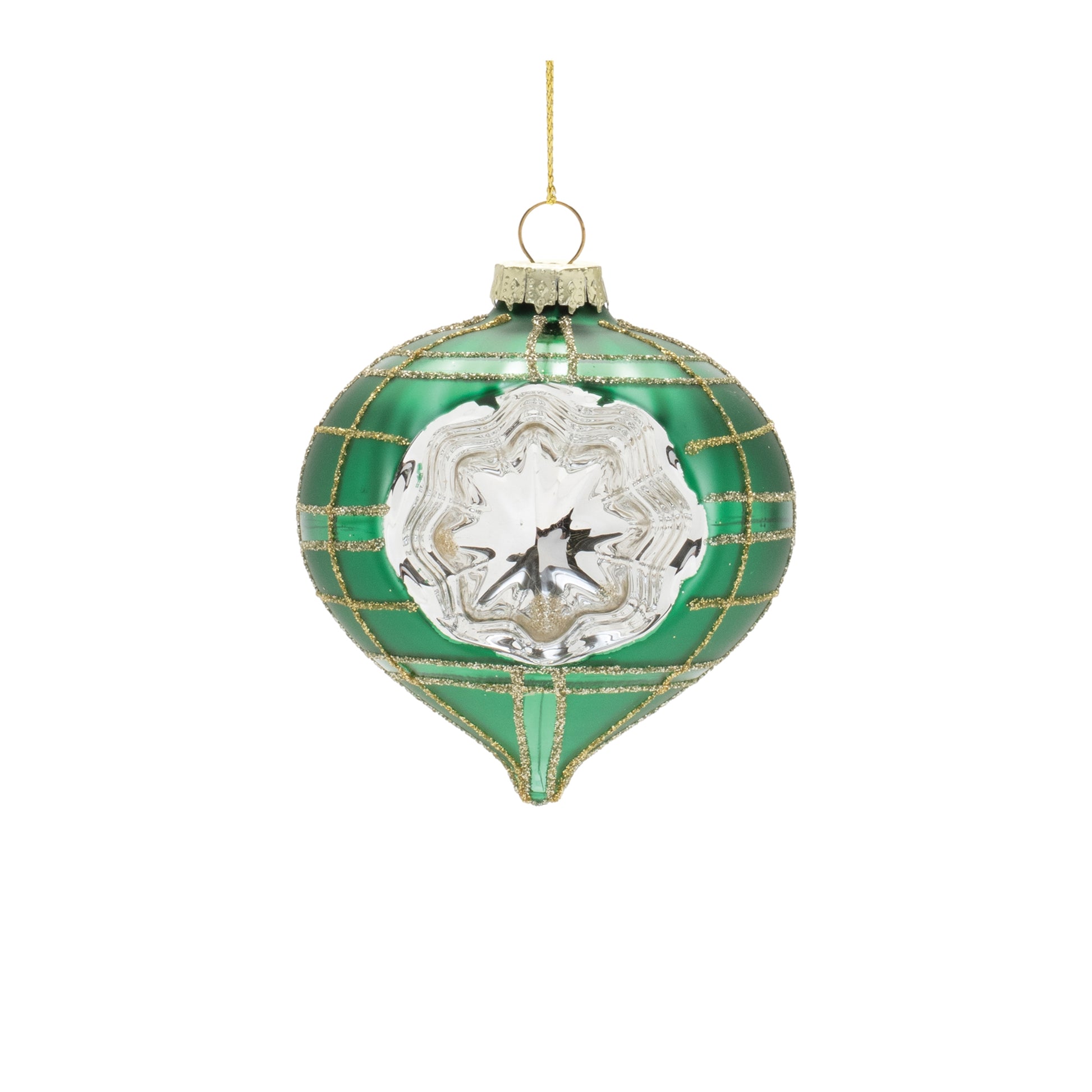Vintage-Inspired Green Reflector Glass Ornaments – Set of 12