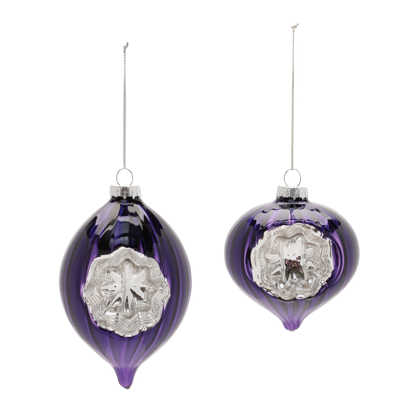 Purple Glass Reflector Ornaments – Set of 12