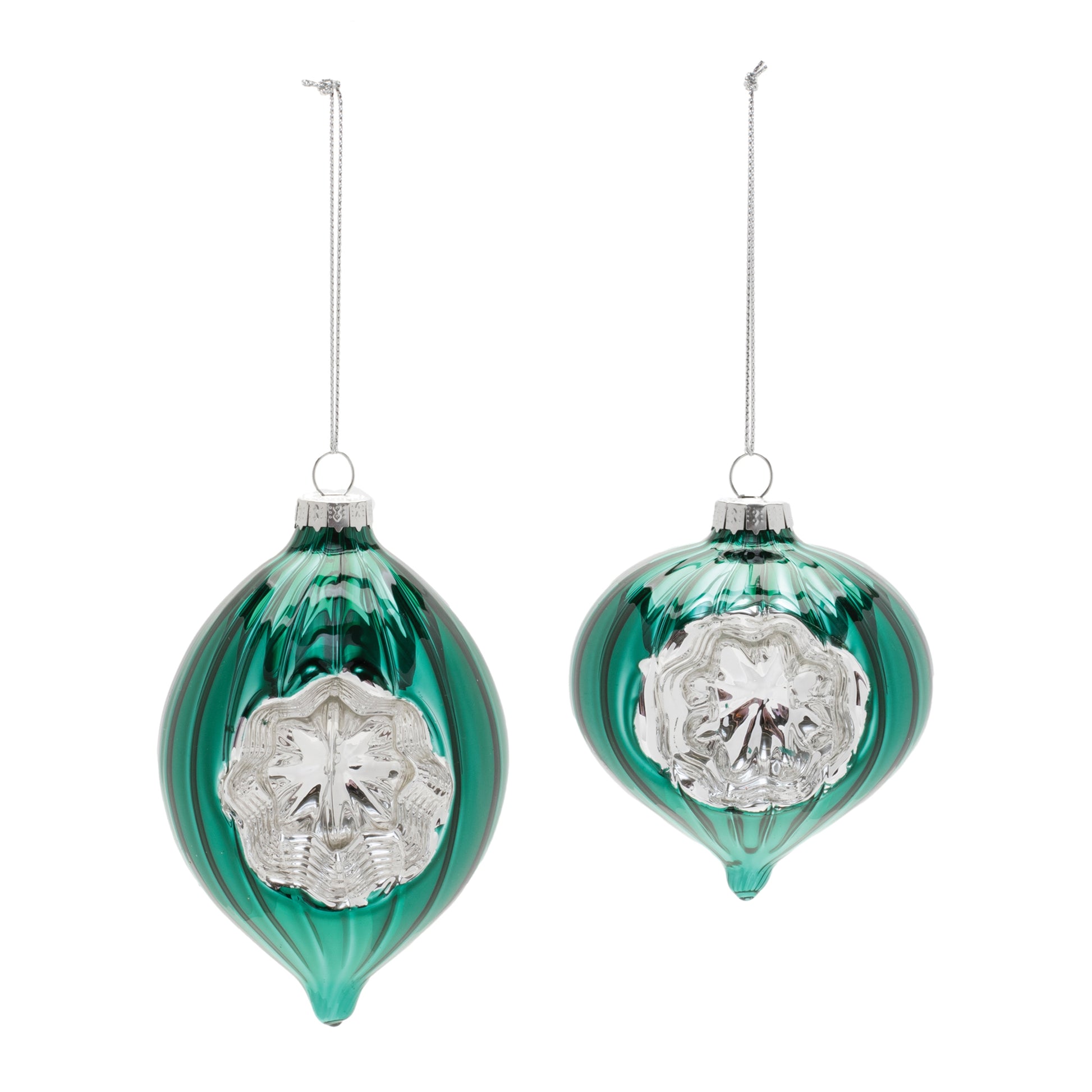 Green Glass Reflector Ornaments – Set of 12