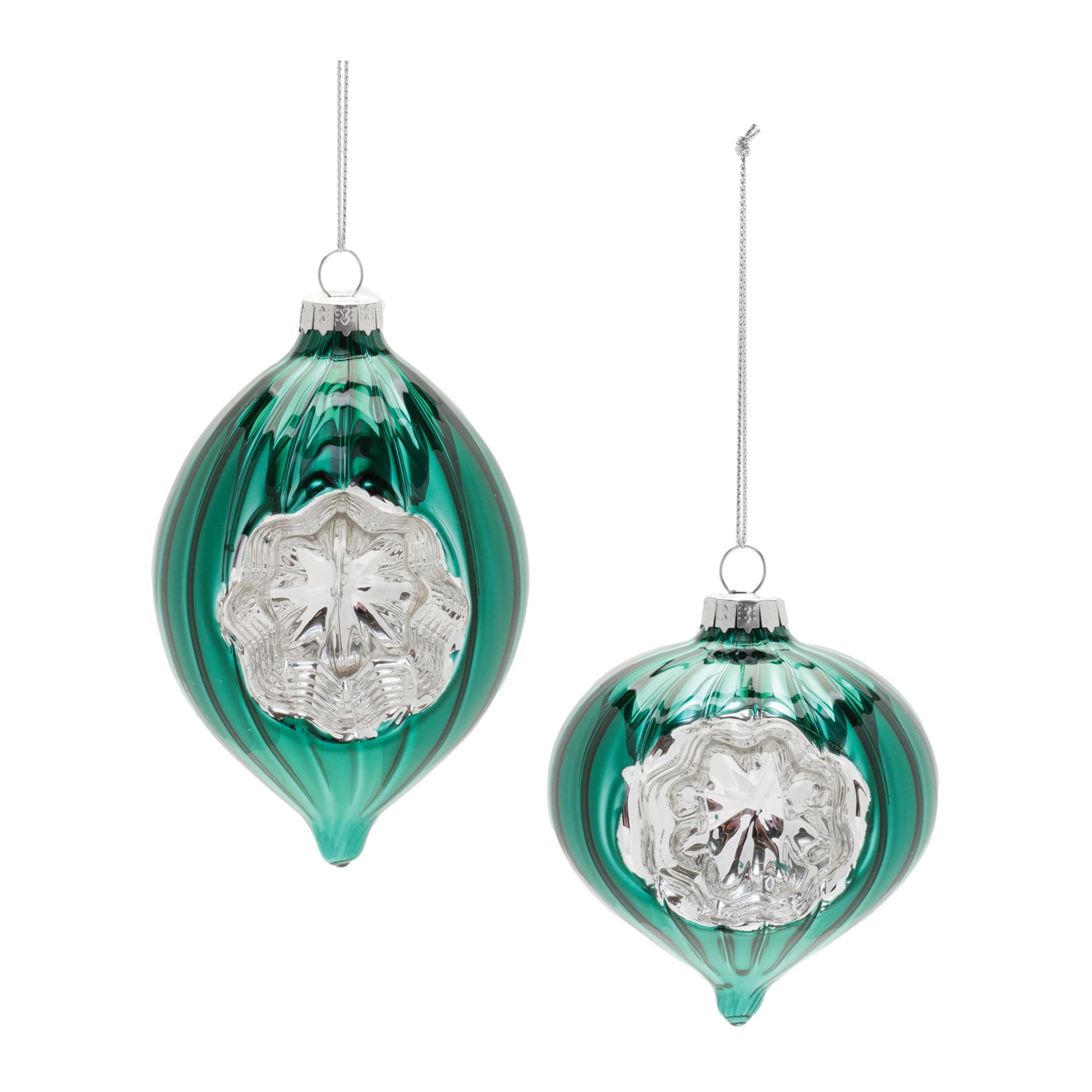 Green Glass Reflector Ornaments – Set of 12