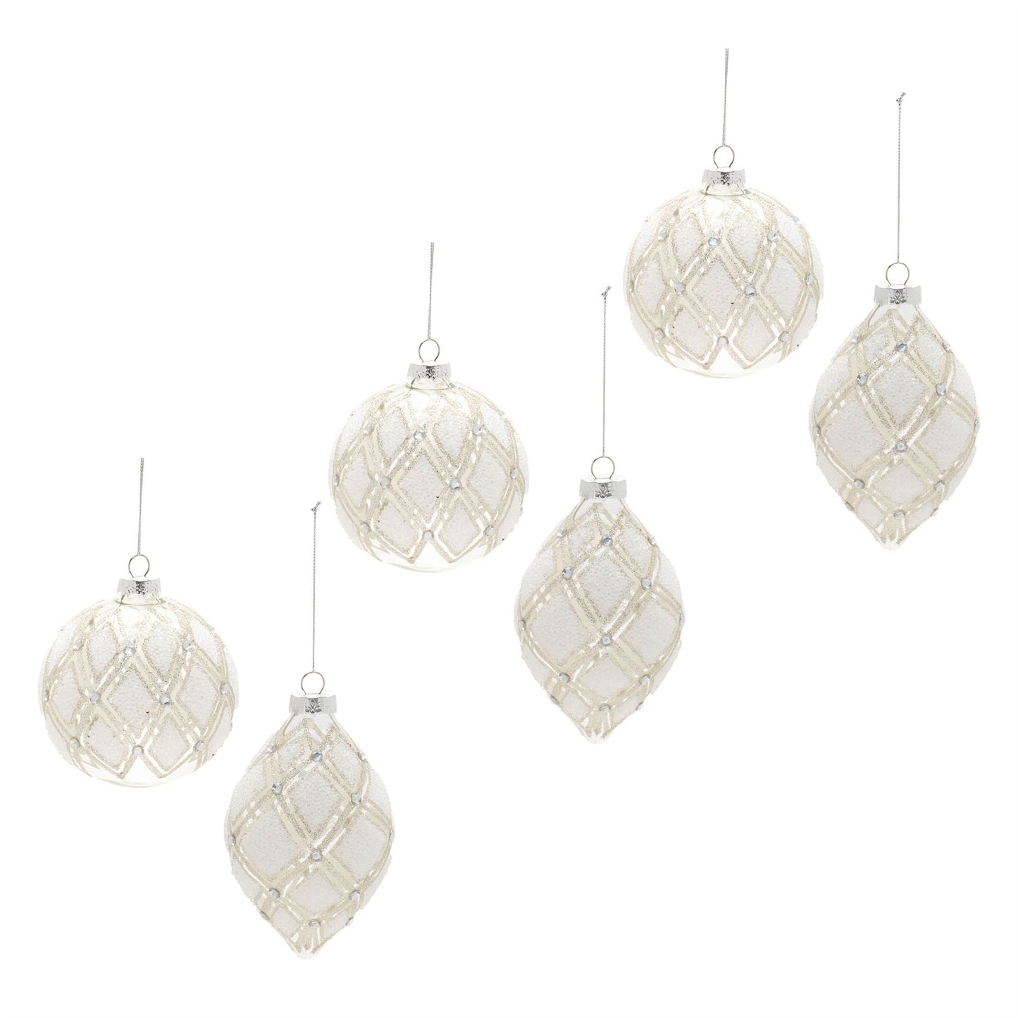 Jeweled Diamond Glass Ornament (Set of 6)