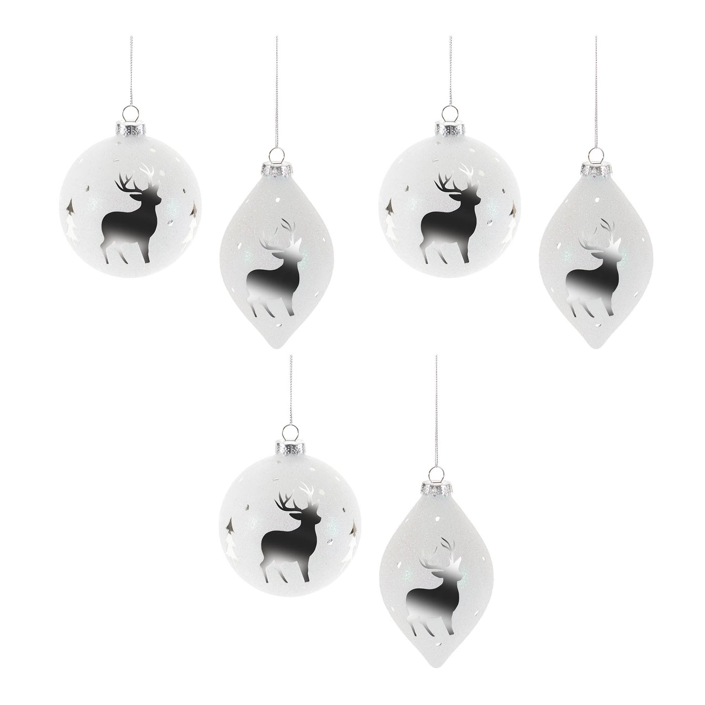 Glittered Glass Deer Ornament (Set of 6)