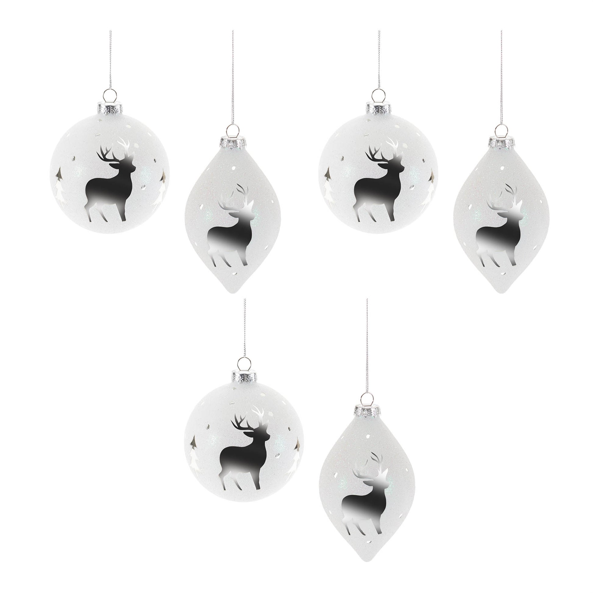 Glittered Glass Deer Ornament (Set of 6)