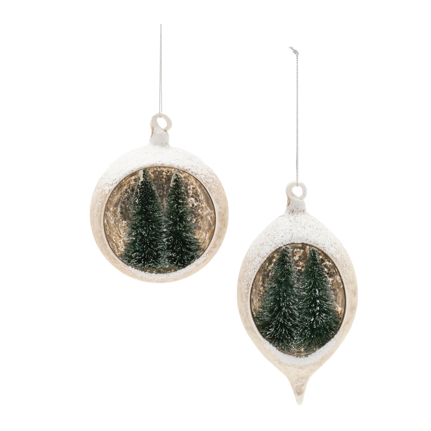 Mercury Glass Ornament with Pine Trees (Set of 6)