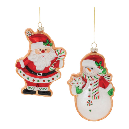 Glass Santa and Snowman Cookie Ornament (Set of 12)