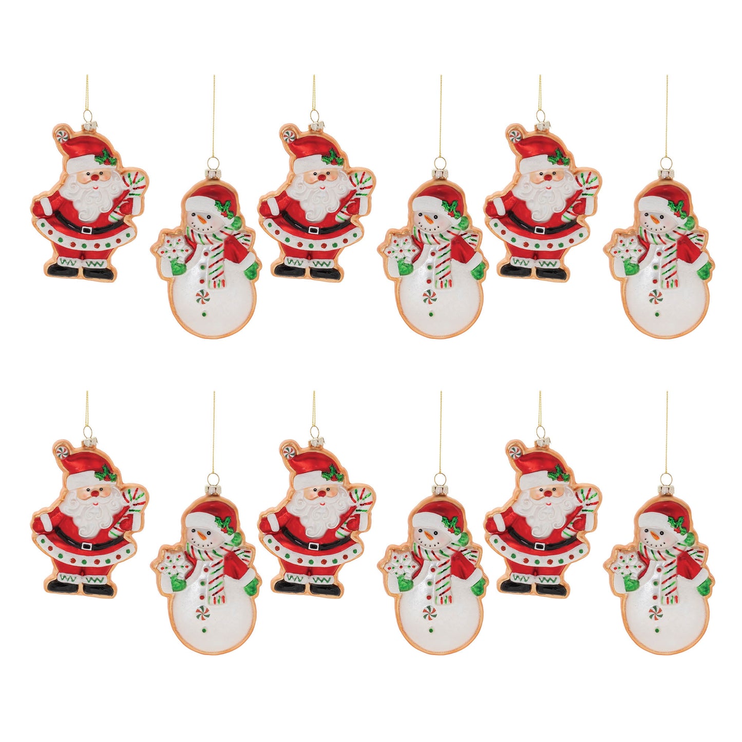 Glass Santa and Snowman Cookie Ornament (Set of 12)