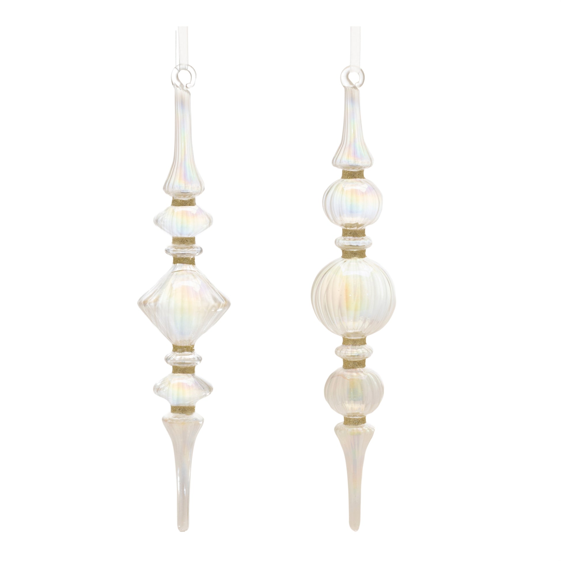 Clear Iridescent Finial Drop Ornament (Set of 12)
