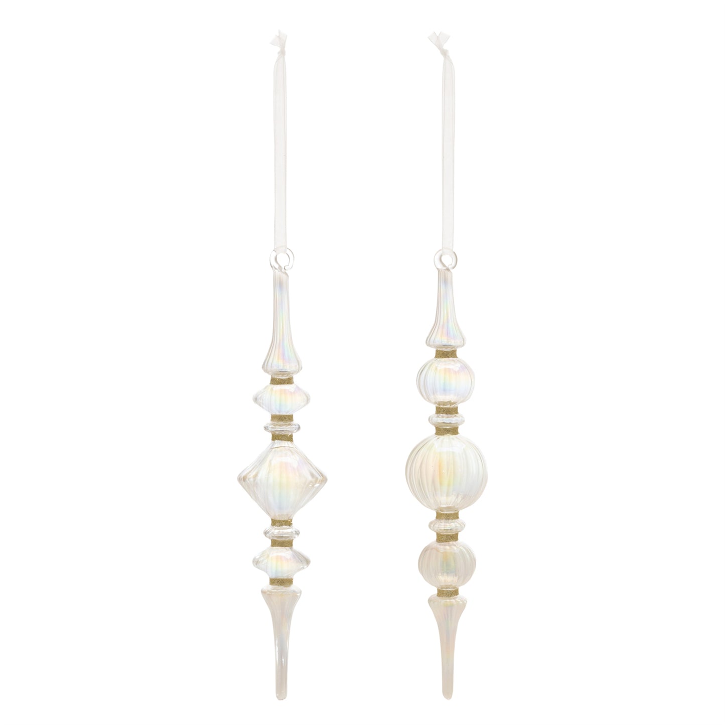 Clear Iridescent Finial Drop Ornament (Set of 12)