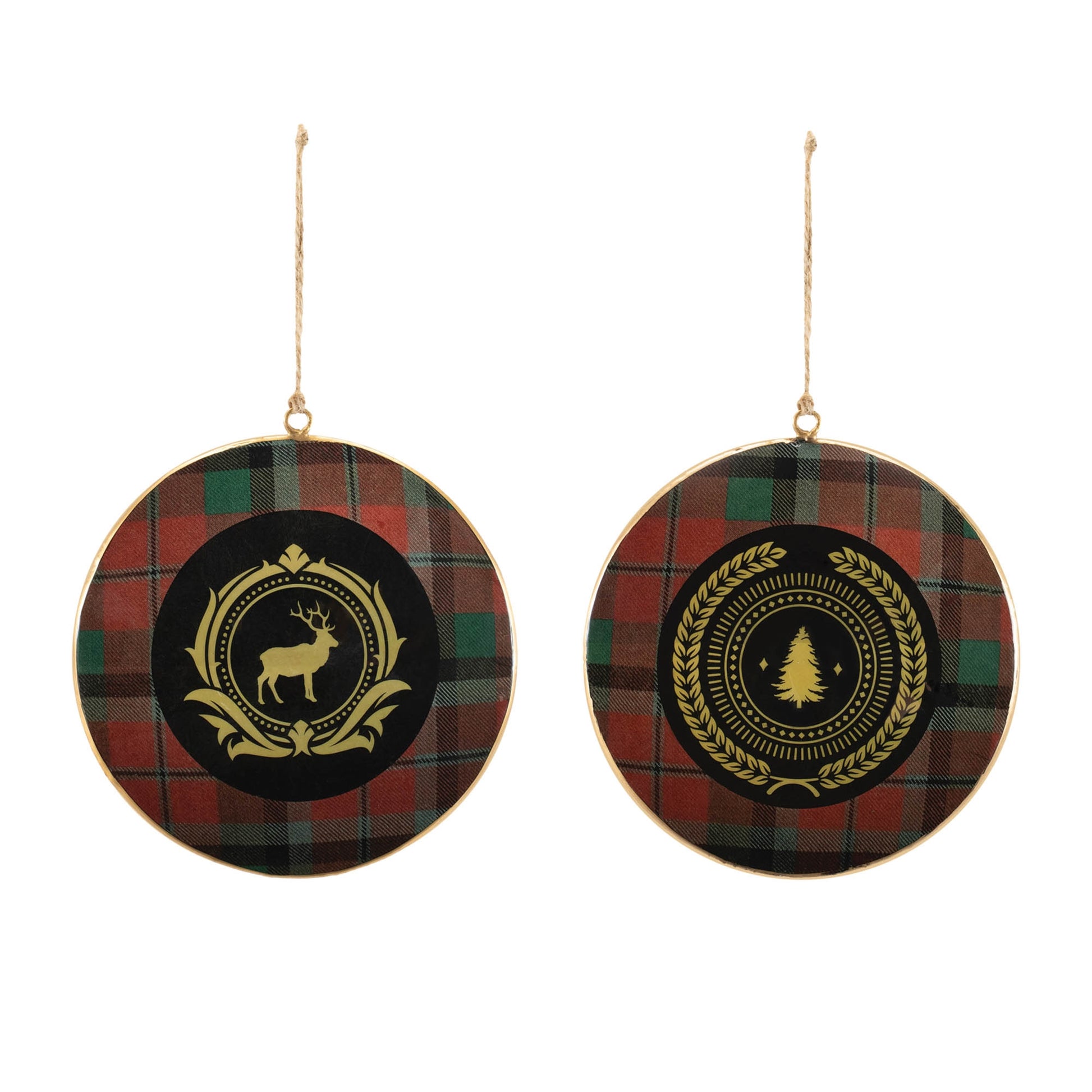 Metal Deer and Pine Tree Disc Ornament (Set of 6)