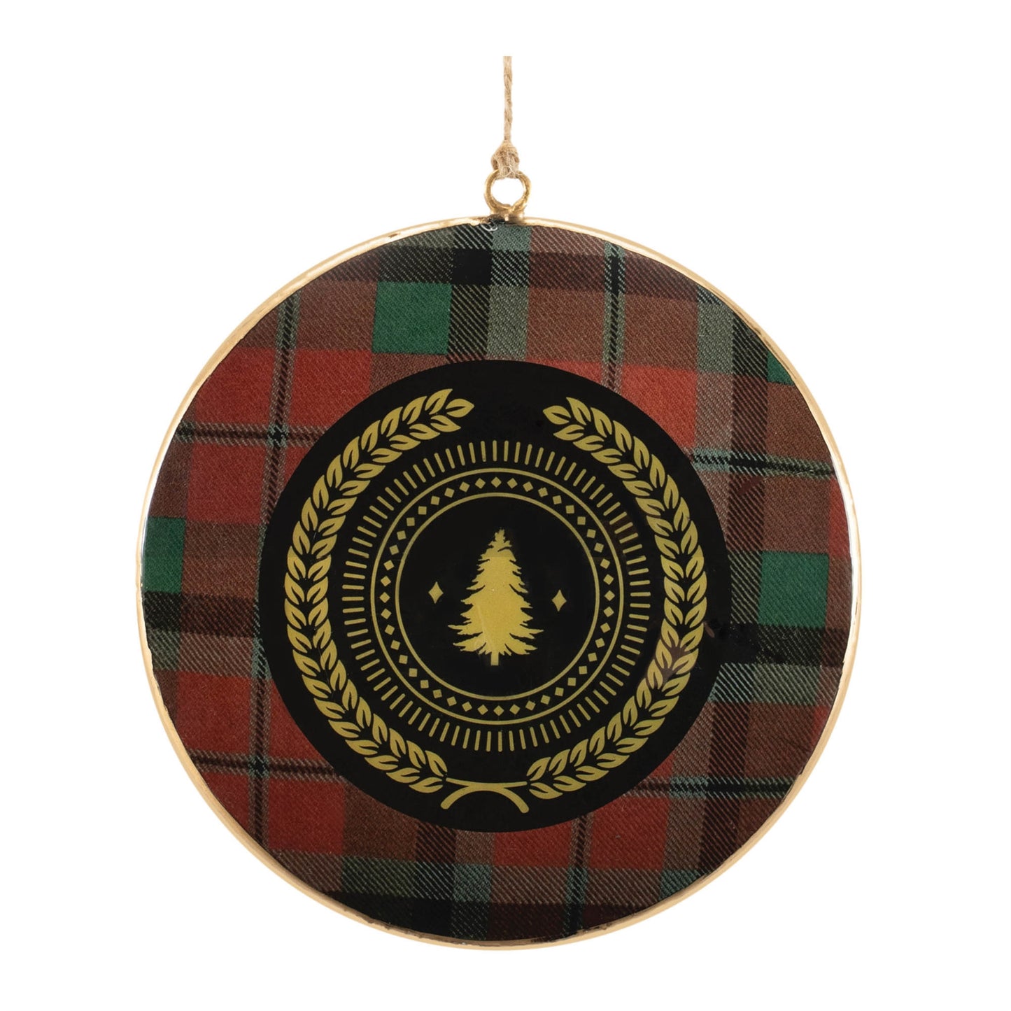Metal Deer and Pine Tree Disc Ornament (Set of 6)