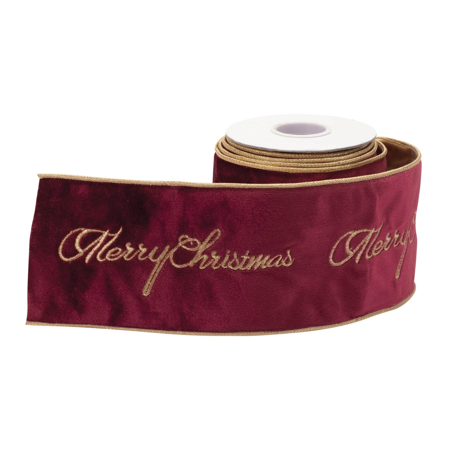 Embroidered Merry Christmas Wired Ribbon 4" x 5 Yds.