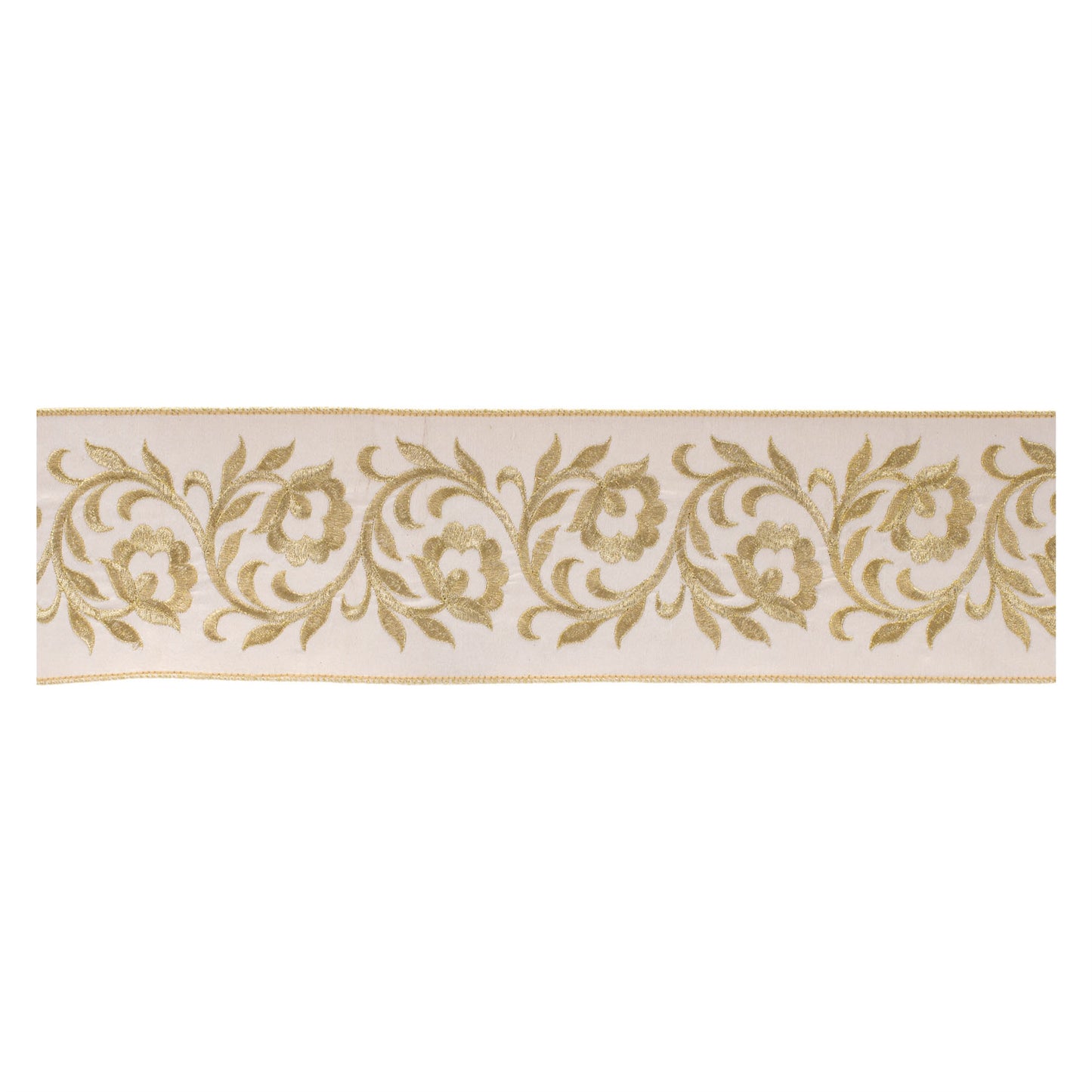 Ornate Embroidered Leaves Wired Ribbon 4" x 5 Yds.