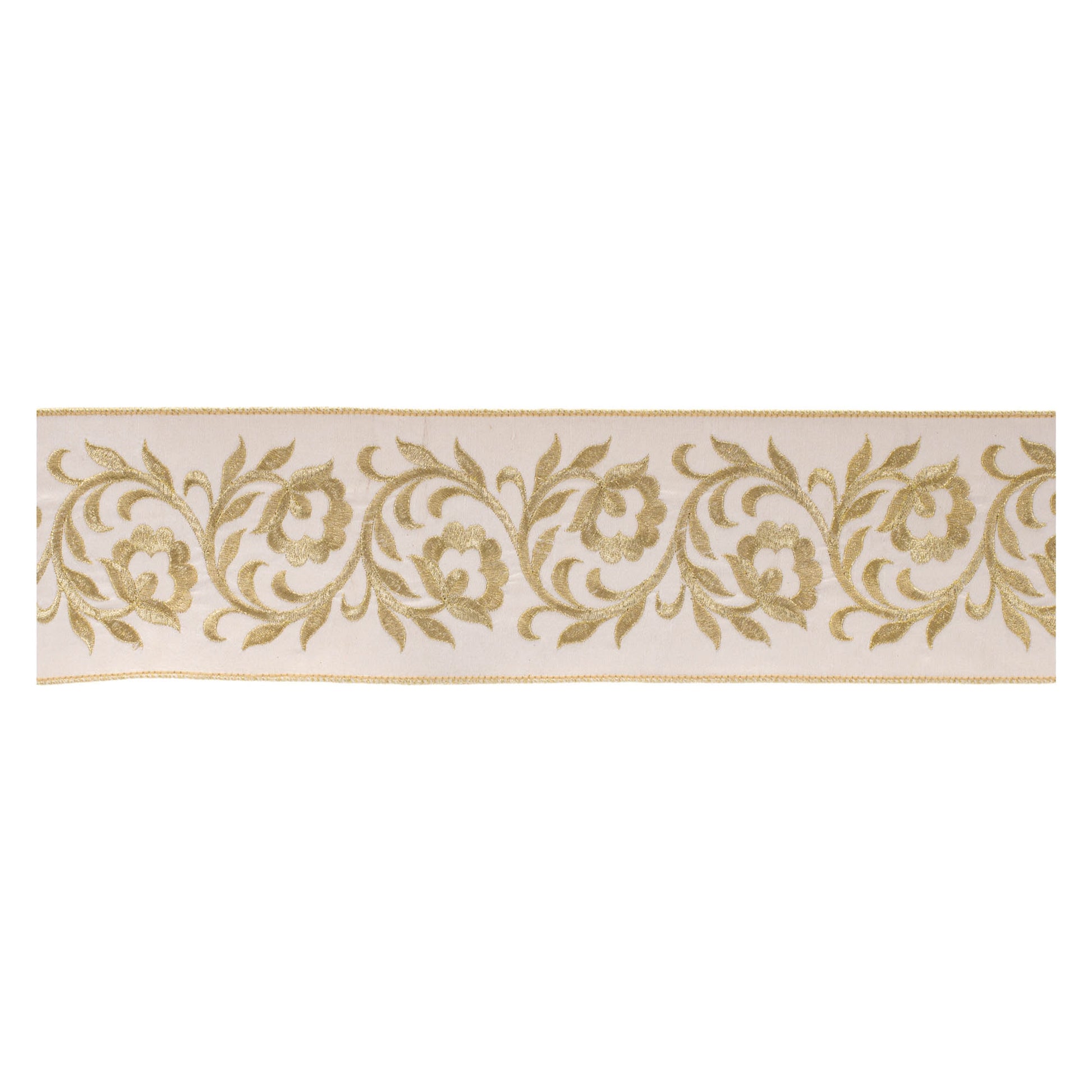 Ornate Embroidered Leaves Wired Ribbon 4" x 5 Yds.