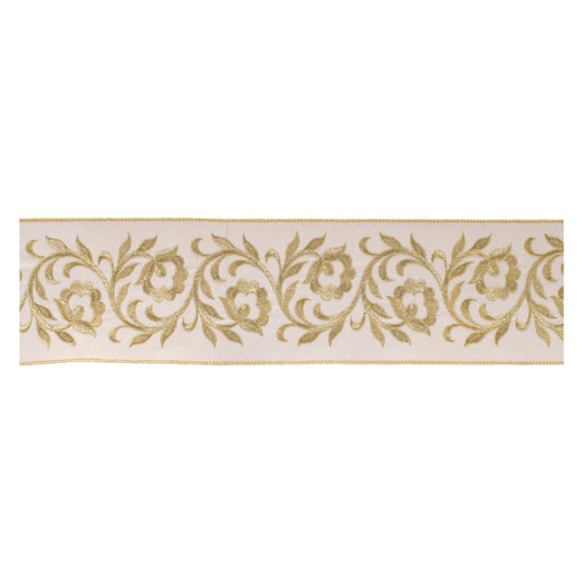 Ornate Embroidered Leaves Wired Ribbon 4" x 5 Yds.