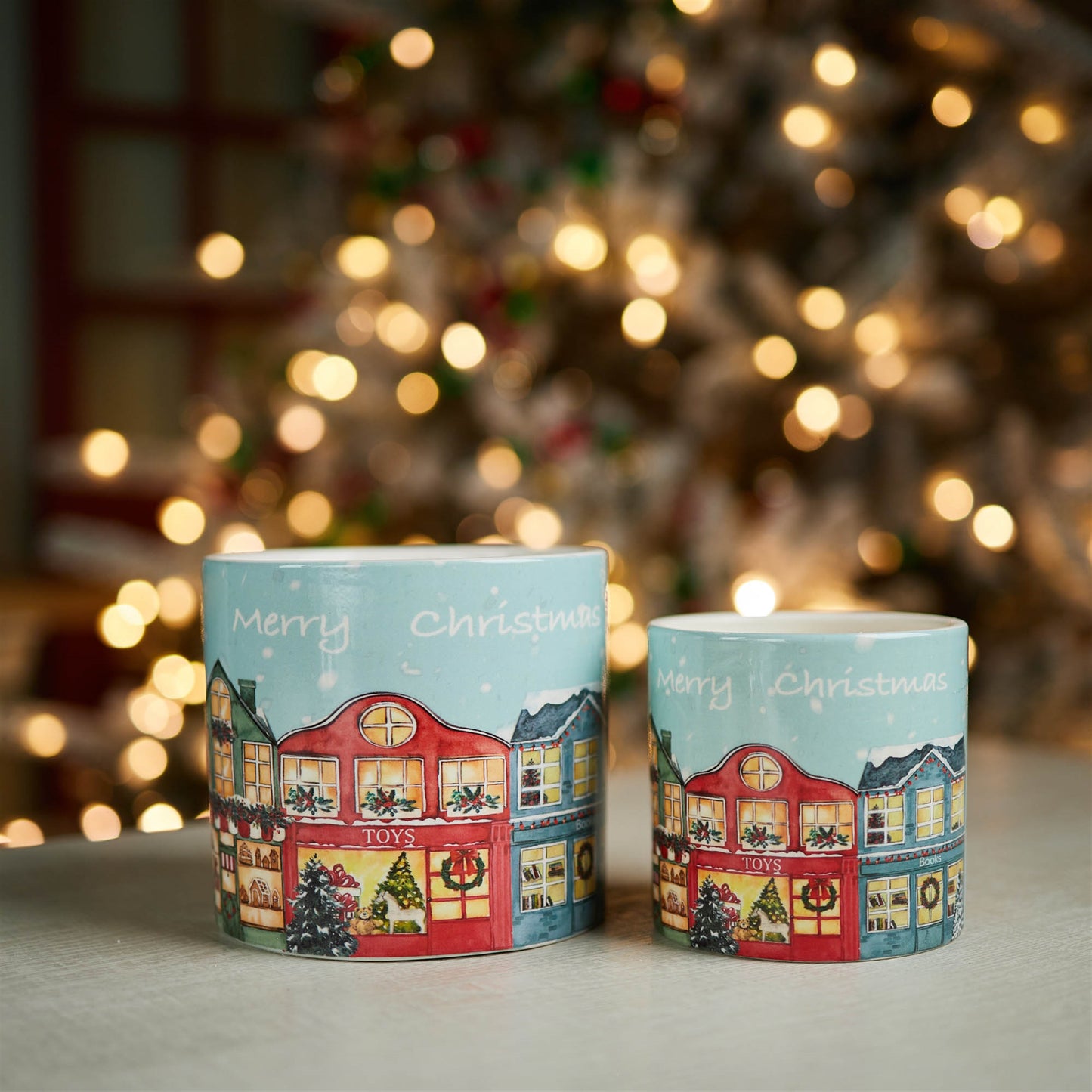 Merry Christmas Village Planter (Set of 2)