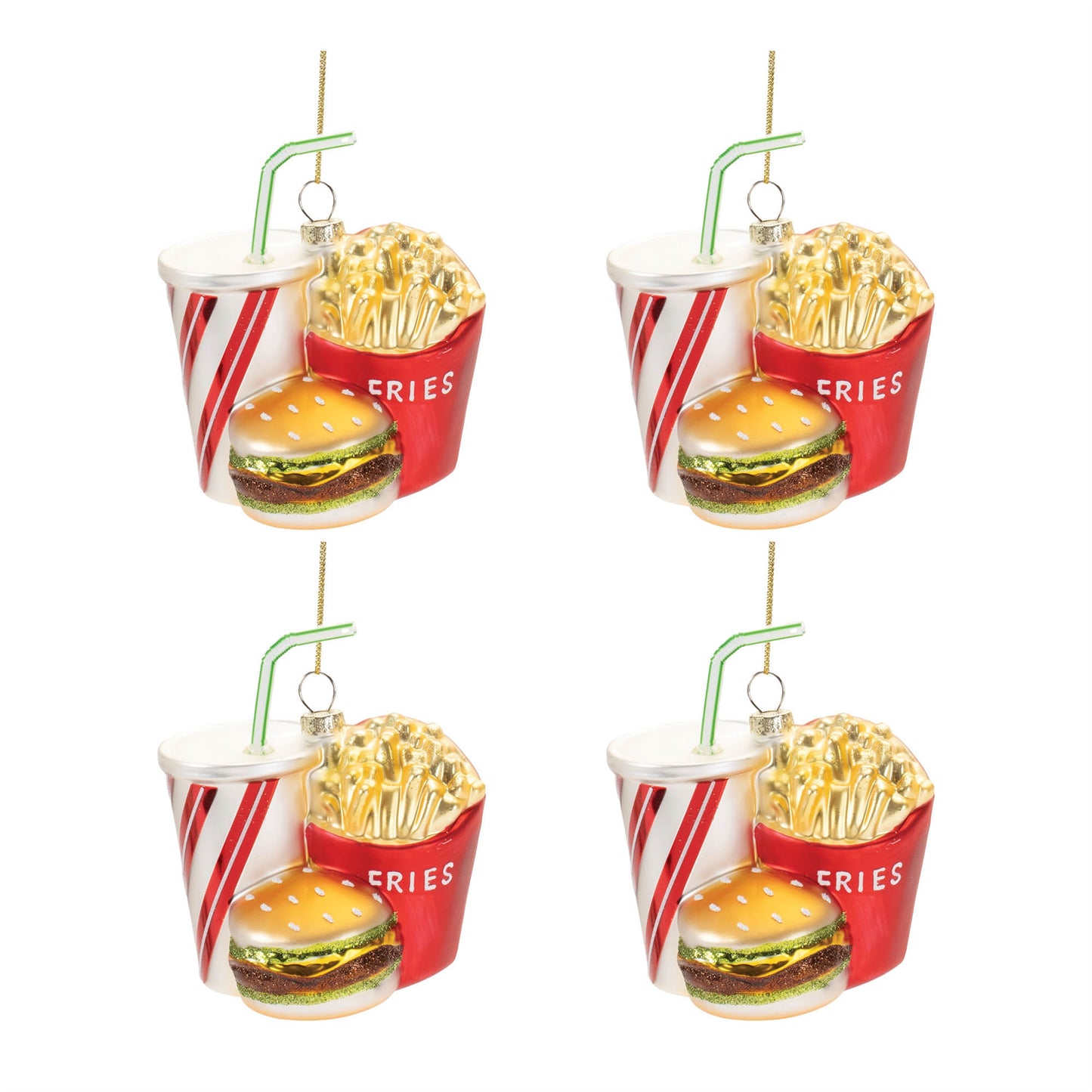 Glass Burger and Fries Meal Ornament (Set of 4)