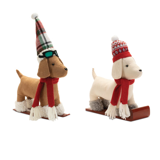 Plush Dog Character on Sled and Skis (Set of 2)
