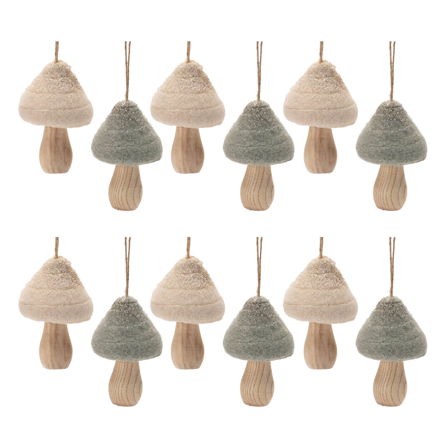 Felt Fabric Mushroom Ornament (Set of 12)