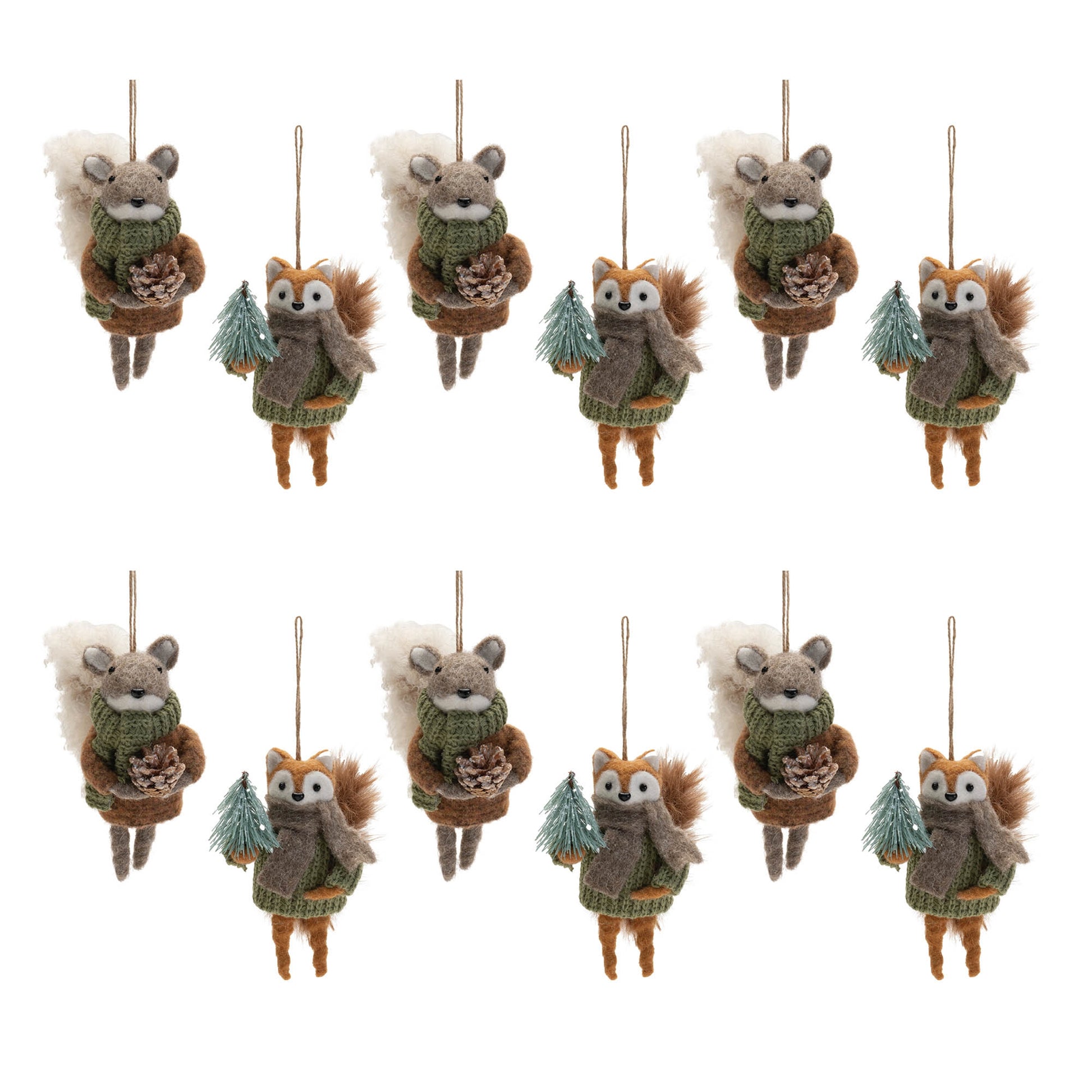 Felt Squirrel and Fox Ornament (Set of 12)