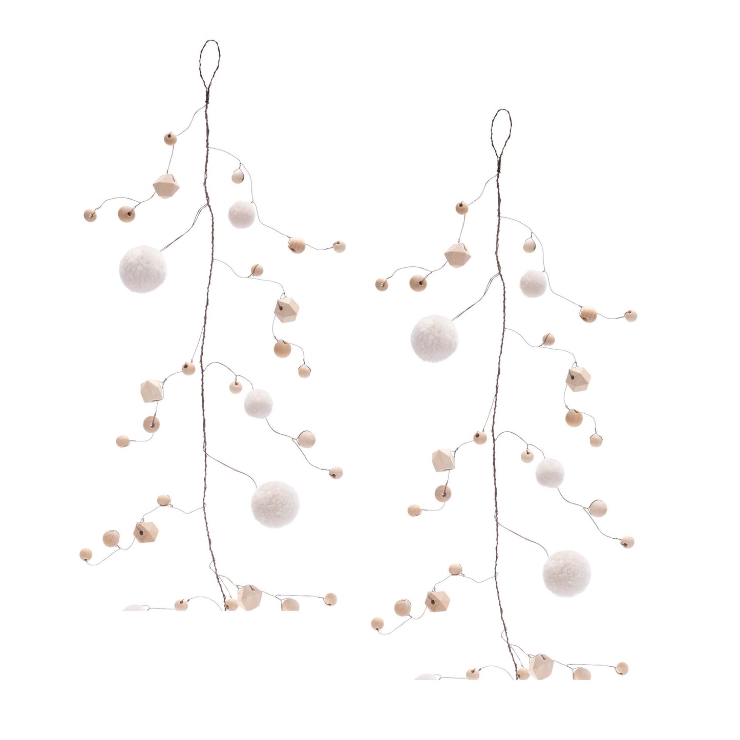 Wood Bead and Puff Ball Garland (Set of 2)