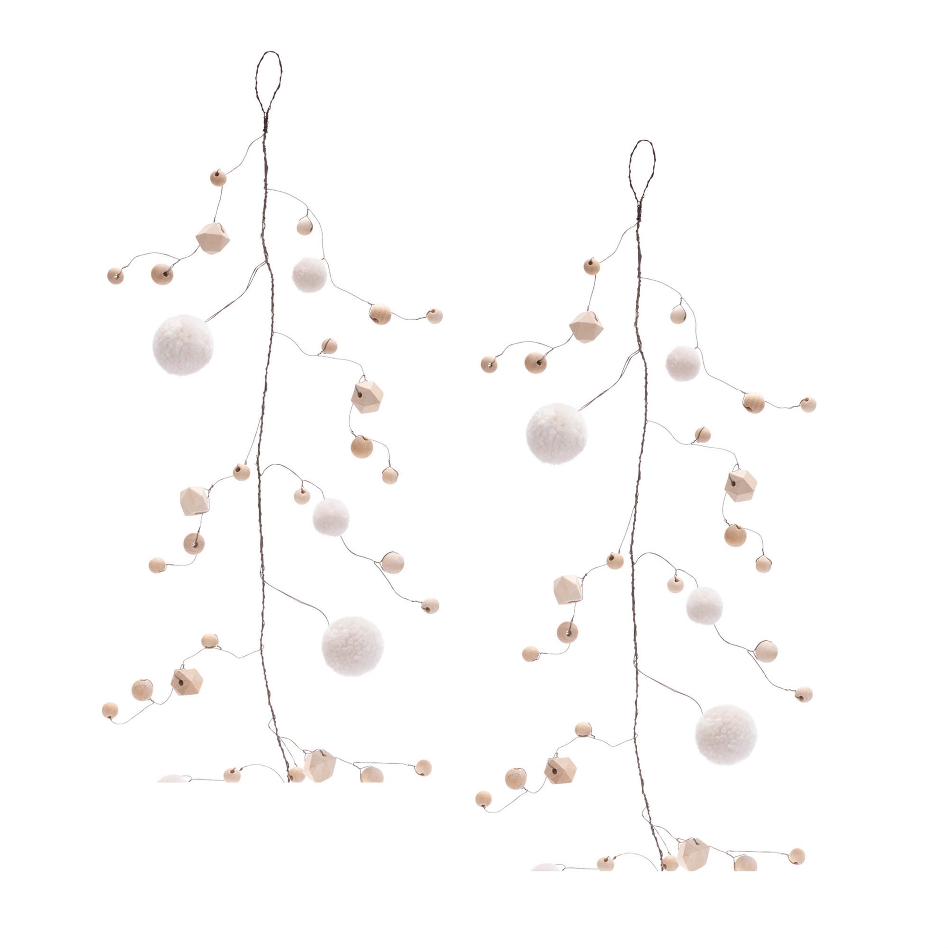 Wood Bead and Puff Ball Garland (Set of 2)