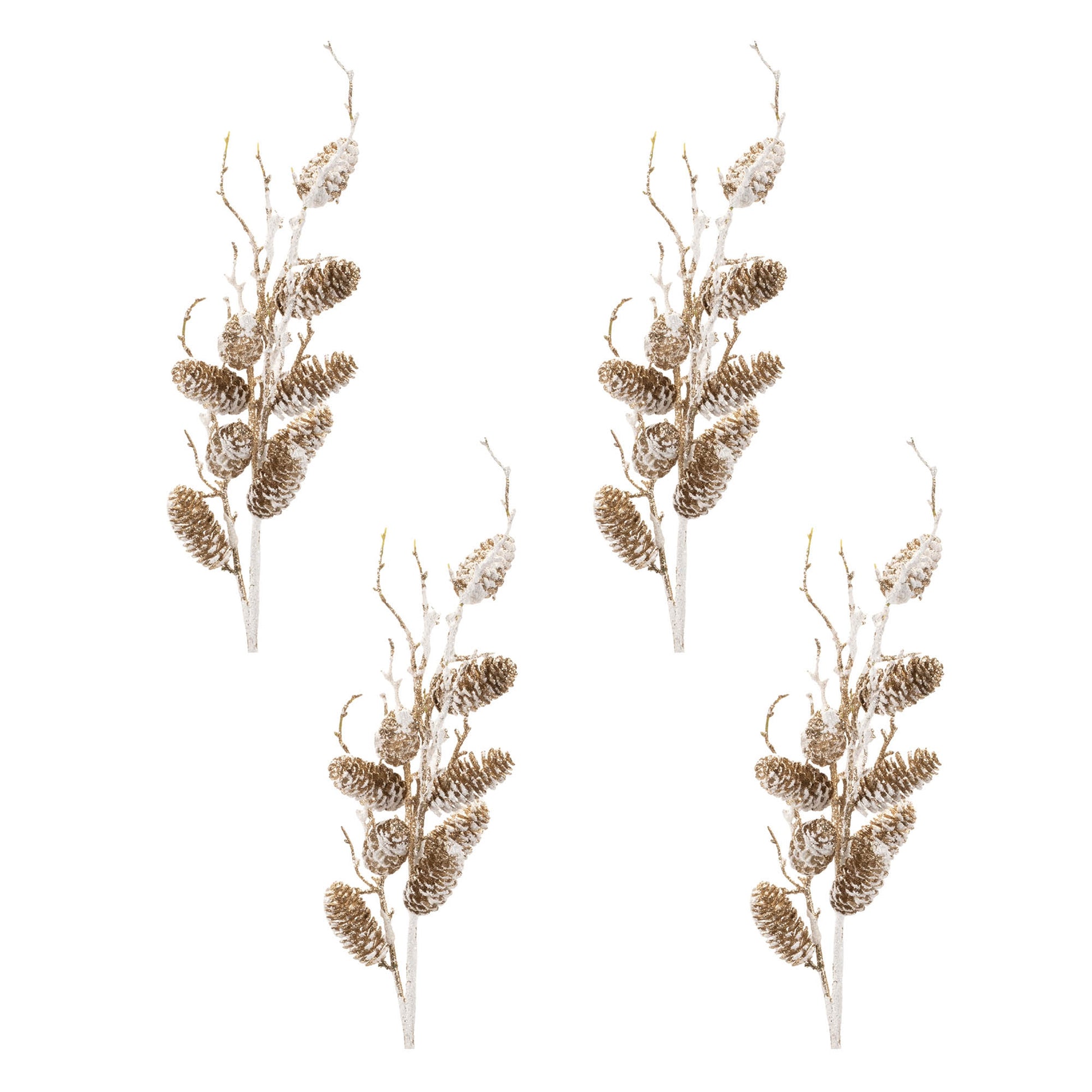Snowy Glittered Pinecone Twig Spray (Set of 4)