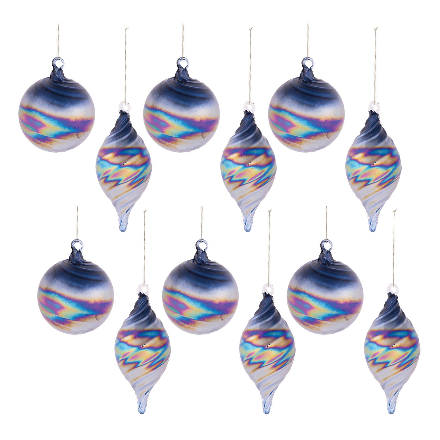 Iridescent Swirled Glass Ornament (Set of 12)