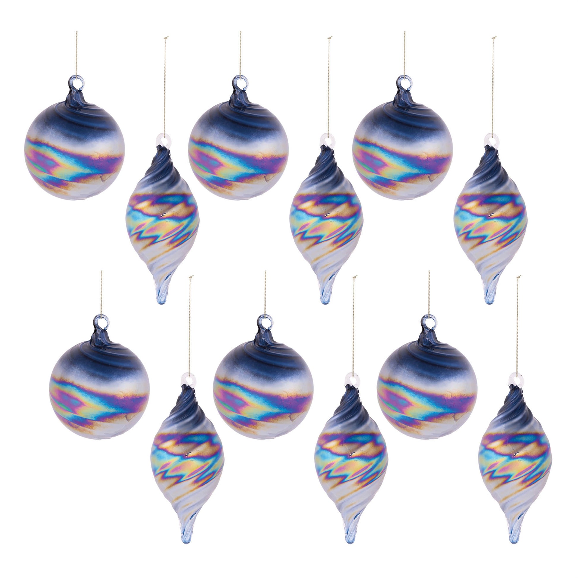 Iridescent Swirled Glass Ornament (Set of 12)