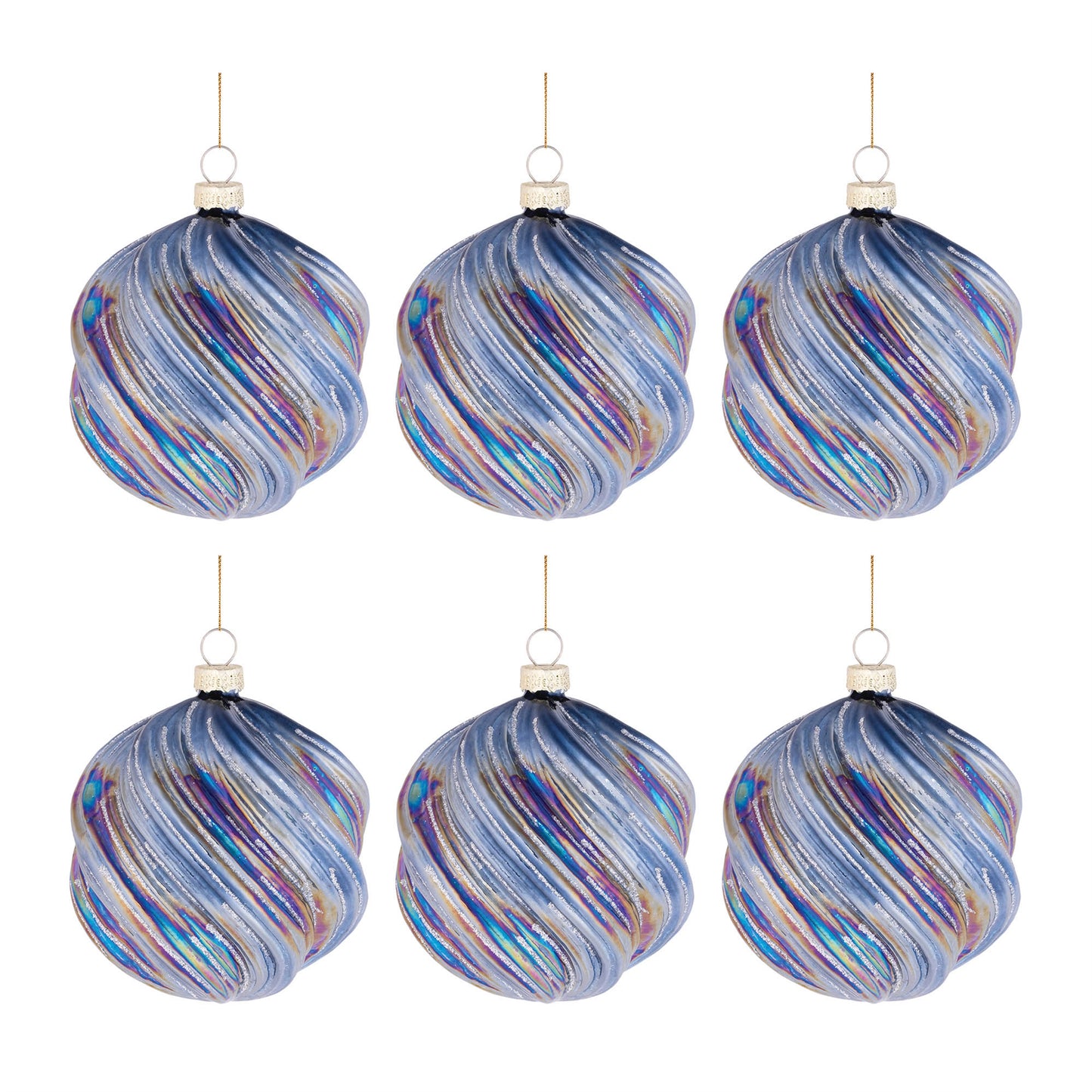 Iridescent Swirled Glass Ornament (Set of 6)