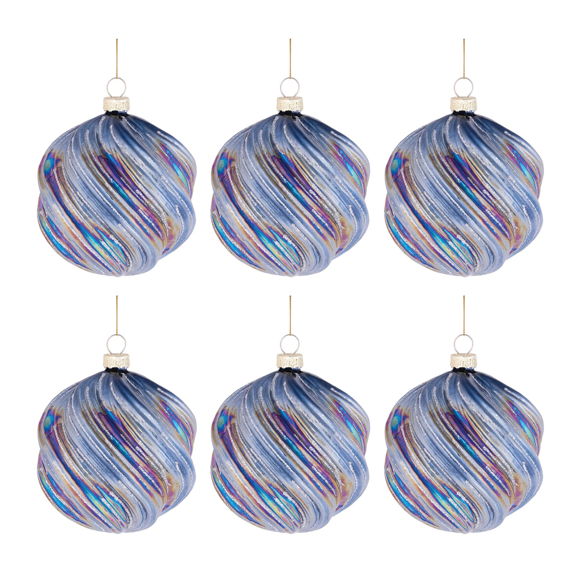 Iridescent Swirled Glass Ornament (Set of 6)