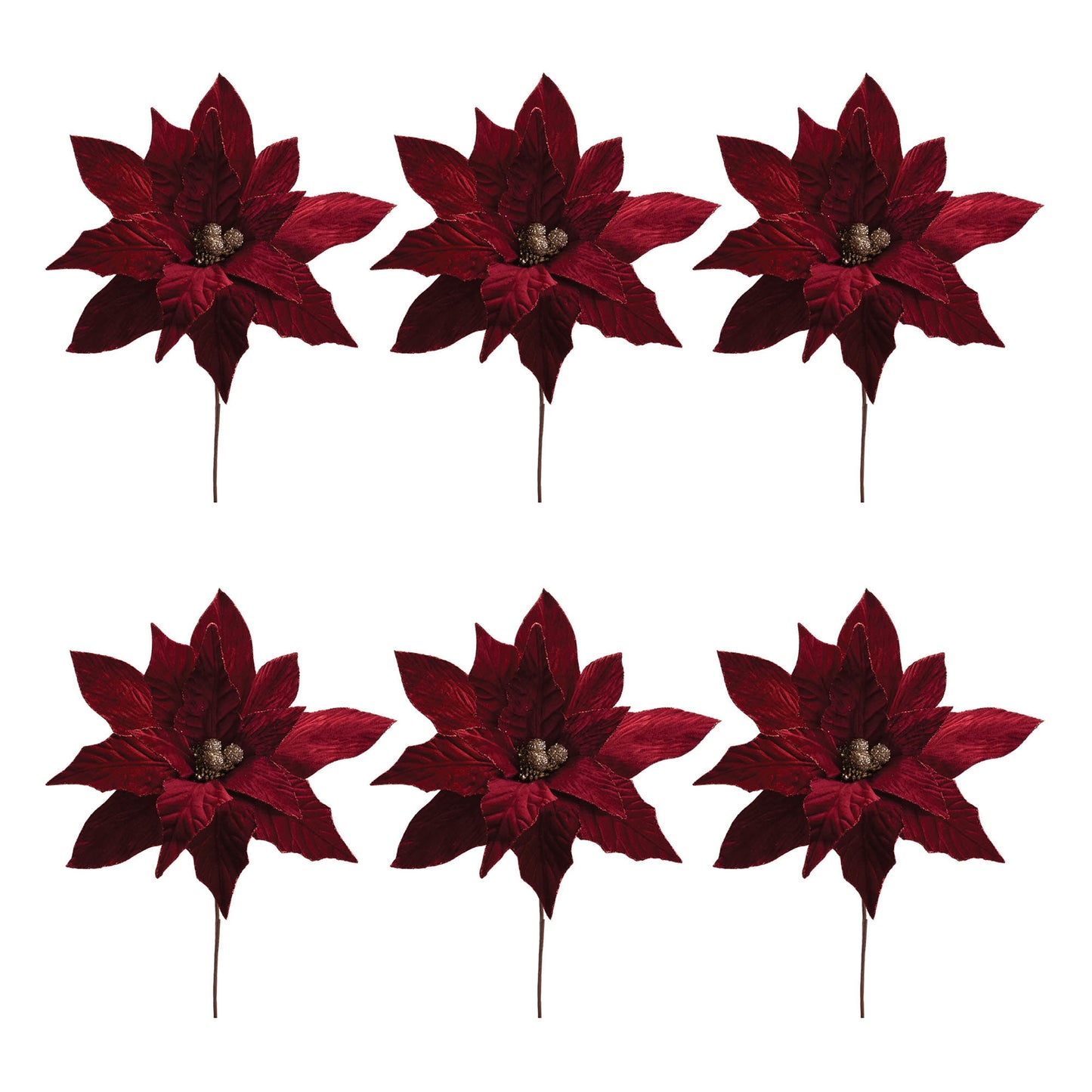 Glittered Poinsettia Flower Stem (Set of 6)